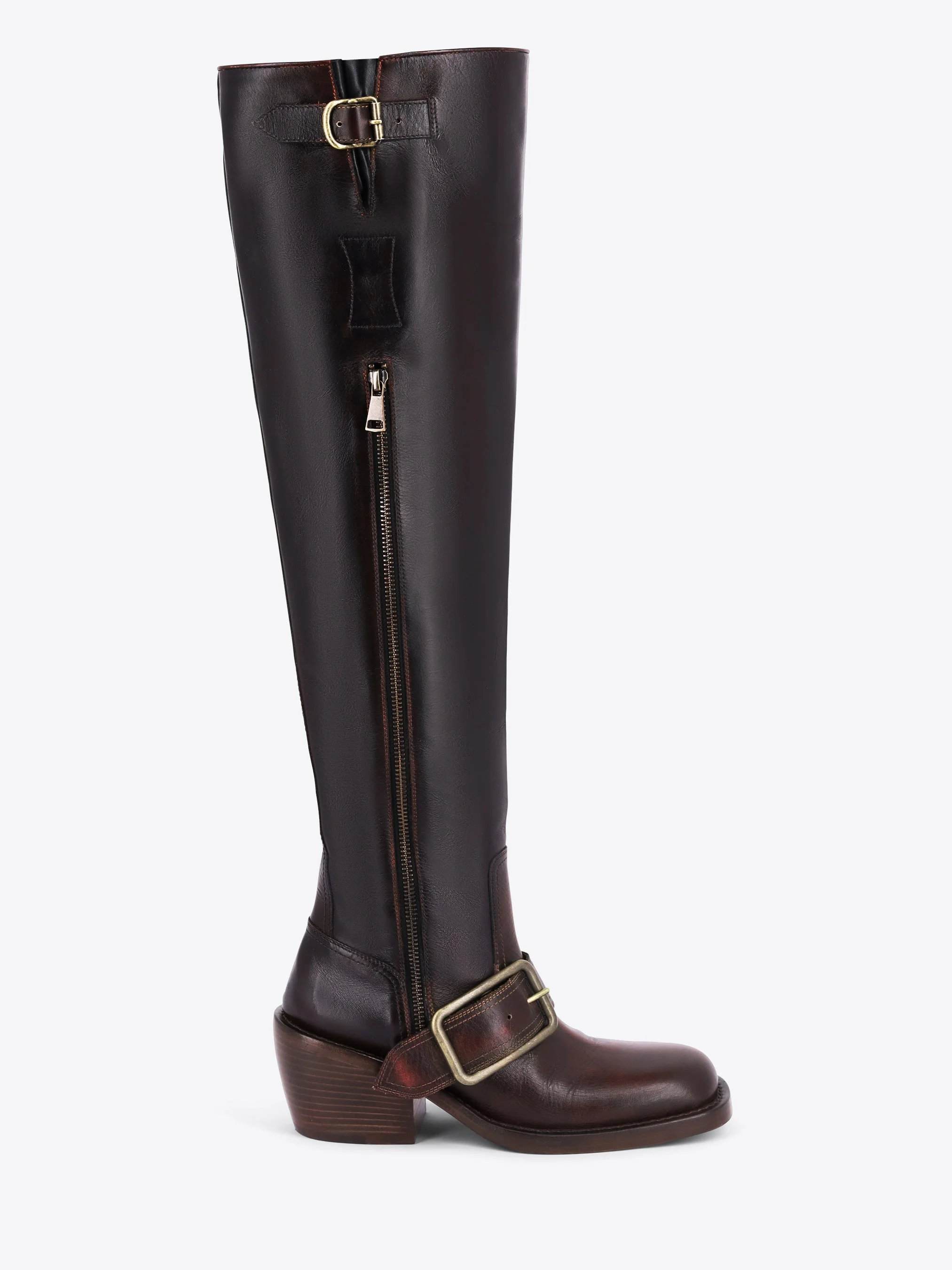 HIGH BUCKLED LEATHER BOOTS - 1