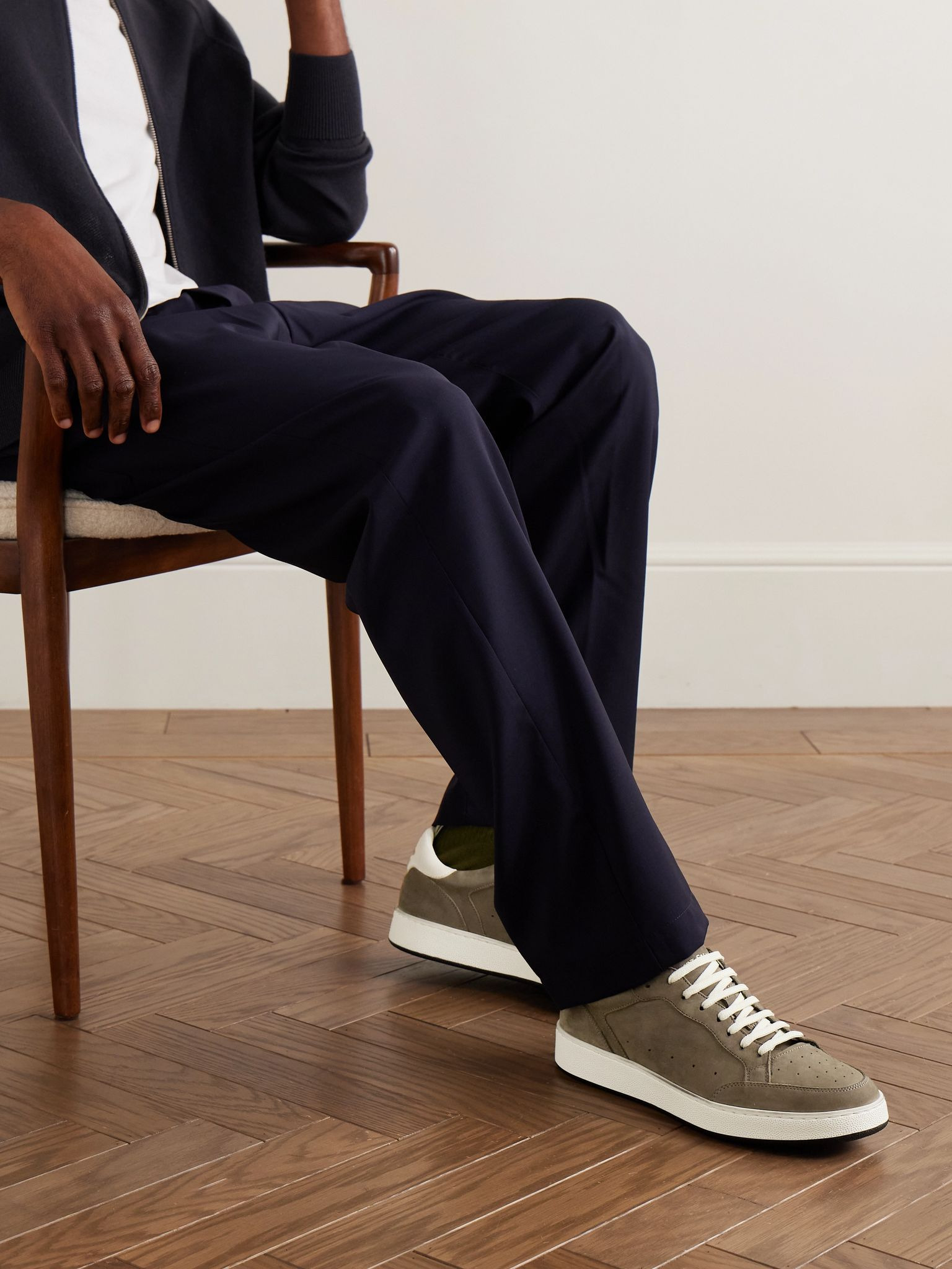 Answer 002 Leather-Trimmed Nubuck Sneakers Taupe - 2
