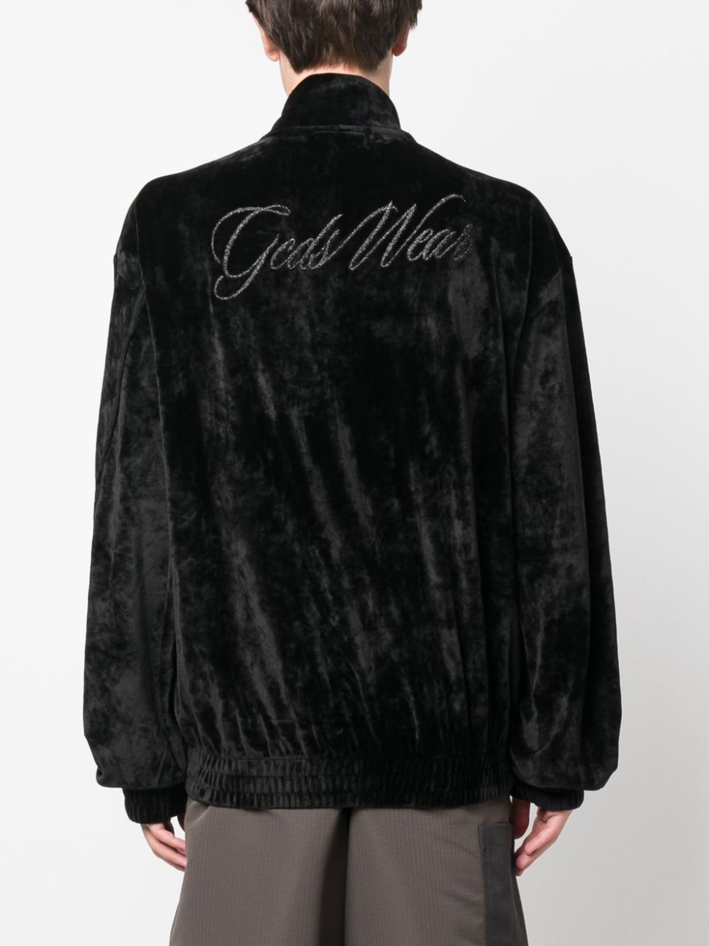 logo-embroidered velvet bomber jacket - 4