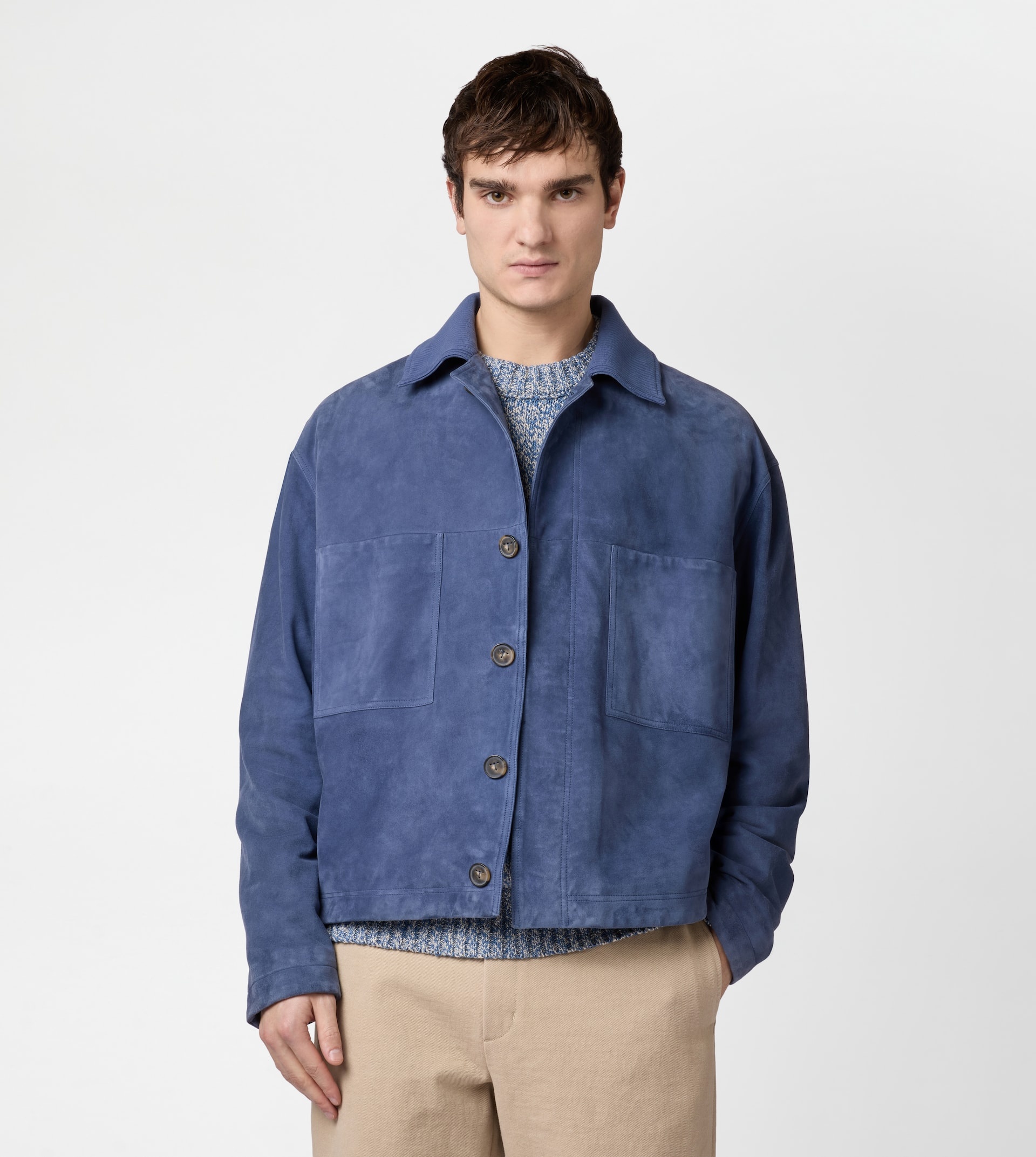 PASHMY COACH JACKET IN SUEDE - BLUE - 3