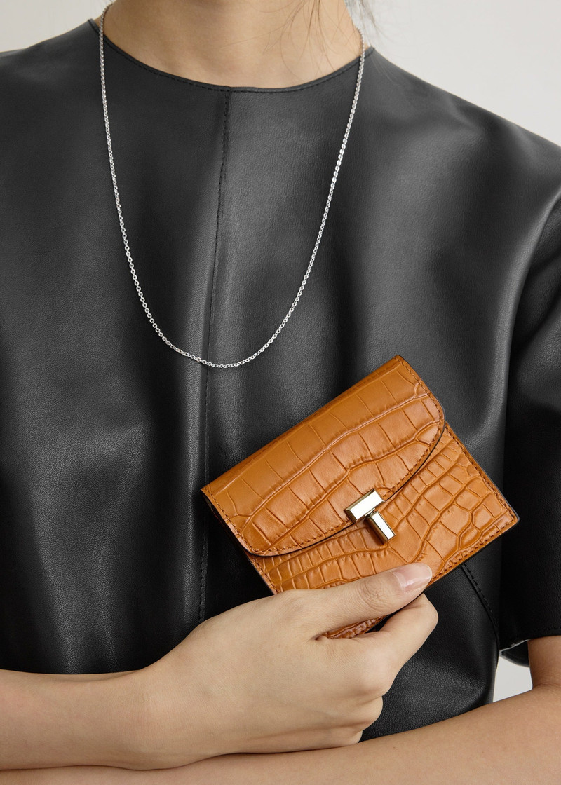 TOTEME T-lock croco-embossed cardholder tangerine outlook