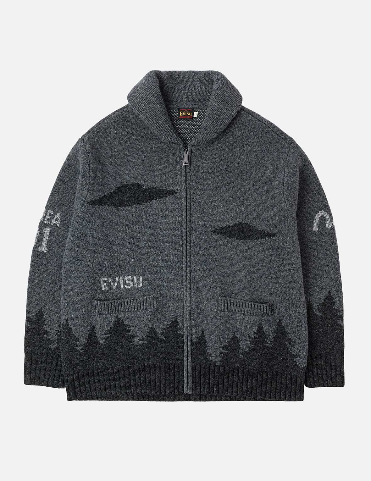 UFO and Cowichan Intarsia Patterns Relax Fit Knitted Sweatshirt - 3