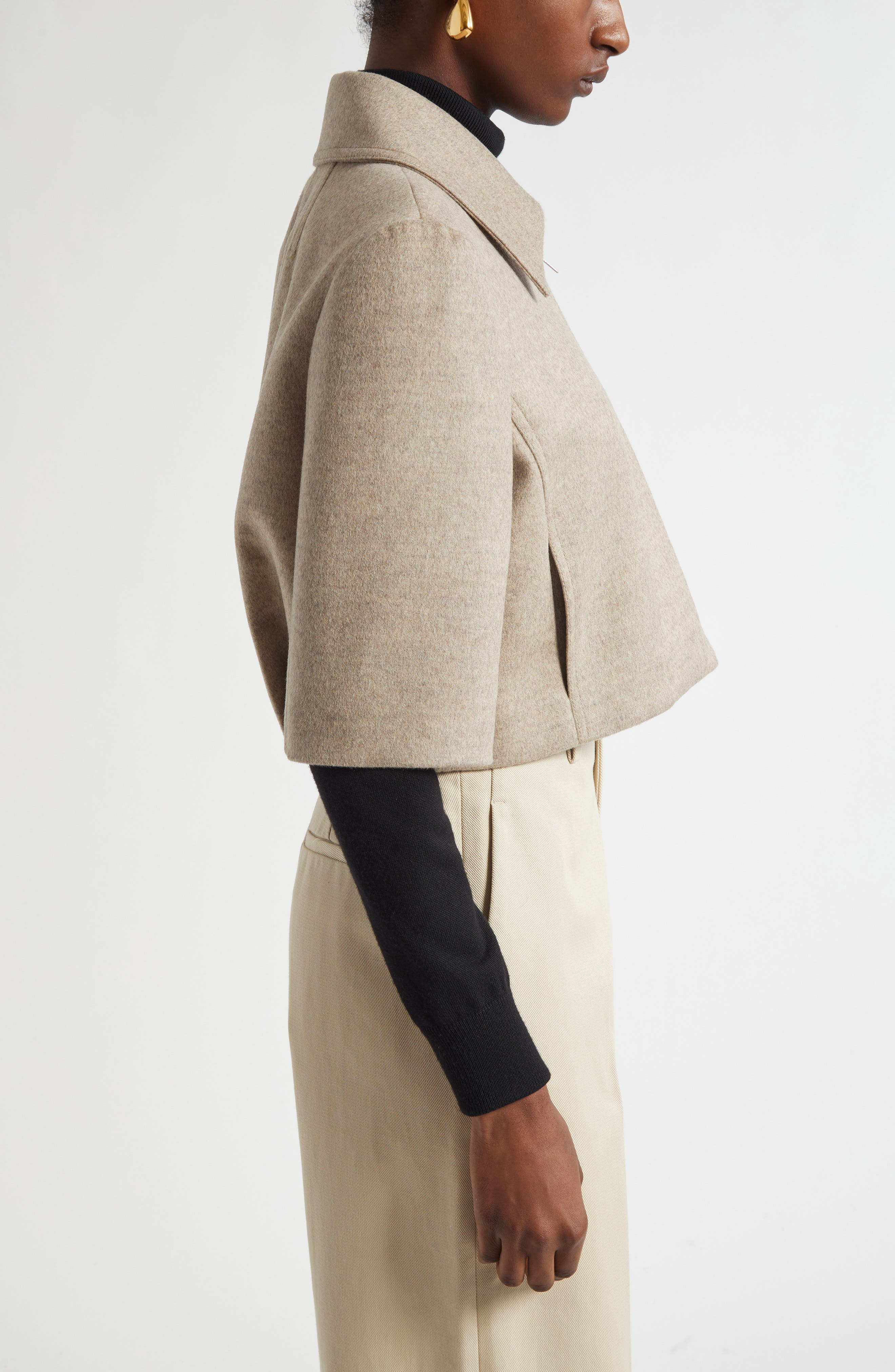 Bottega Veneta Wool & Cashmere Crop Jacket in 2783 Sandshell Melange at Nordstrom - 4