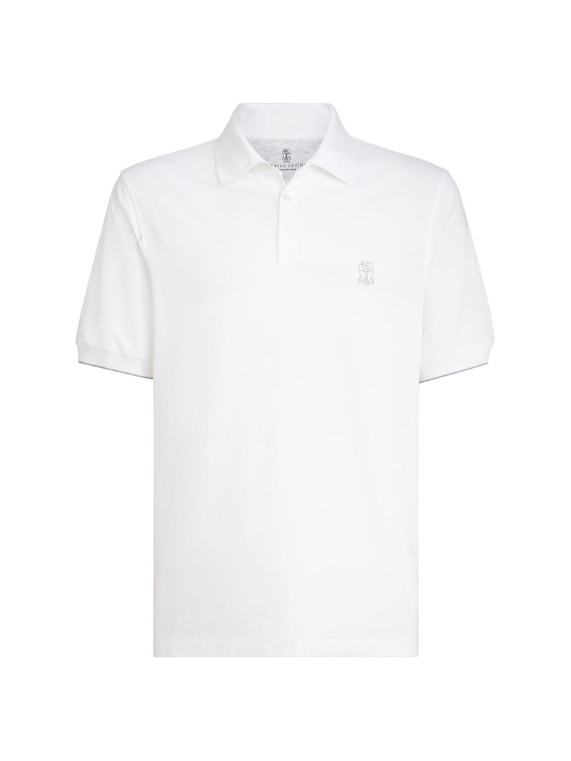 Men's Cotton Piqué Polo Shirt with Logo - White 1