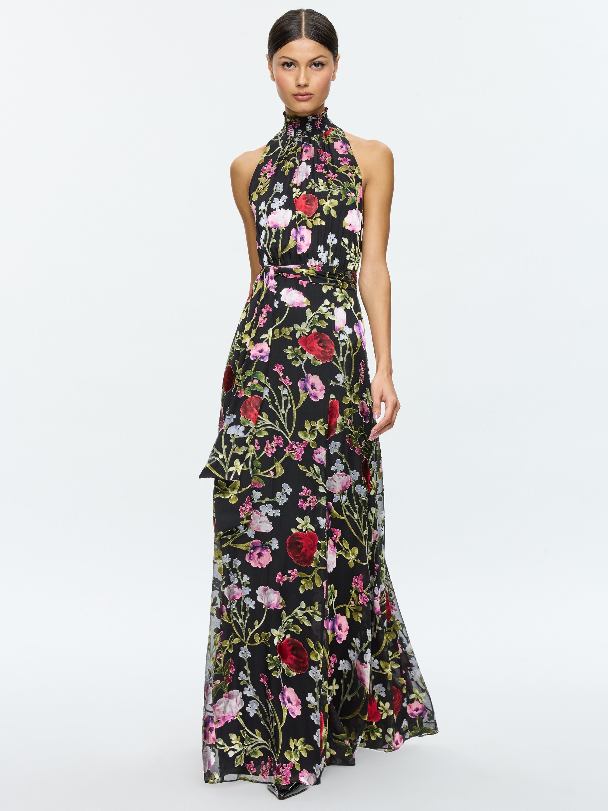 DITA SMOCKED NECK GODET BURNOUT MAXI DRESS - 6