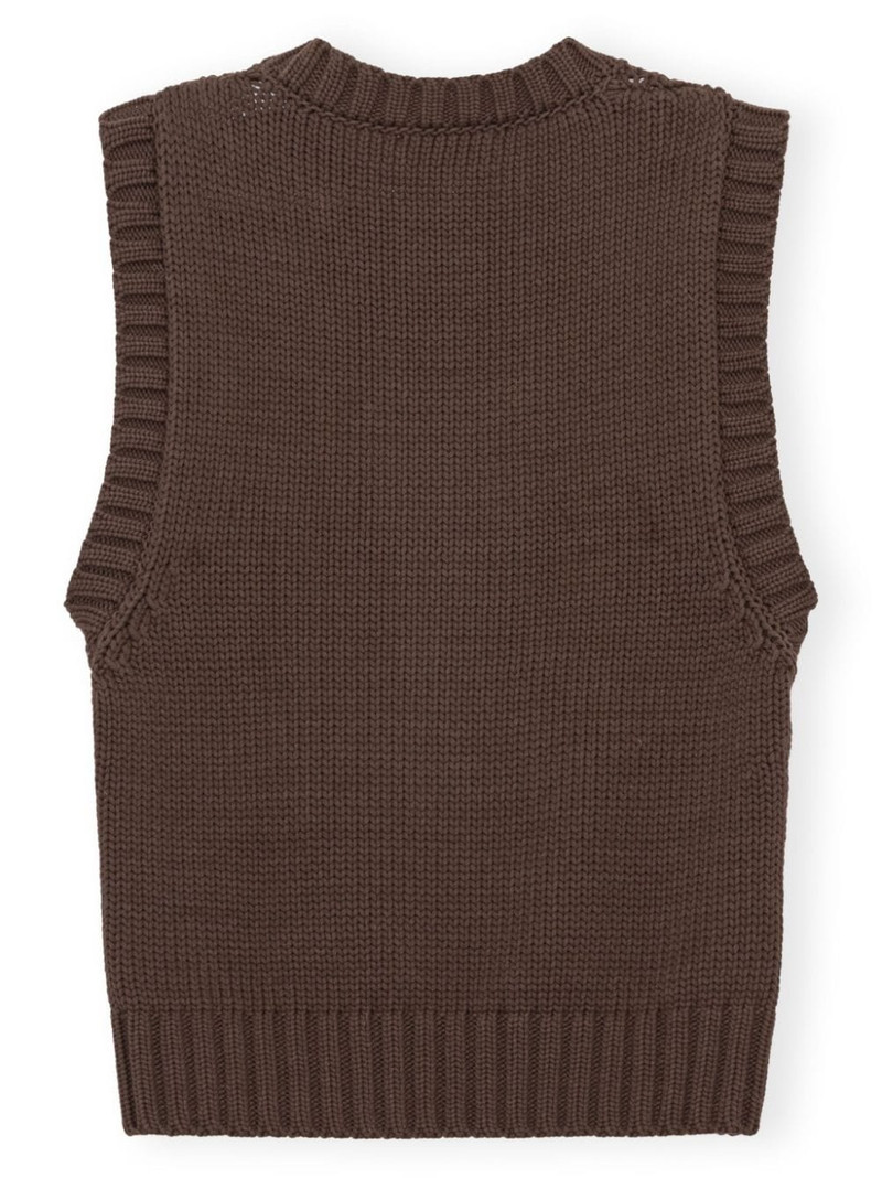 GANNI intarsia-knit logo organic-cotton blend vest outlook
