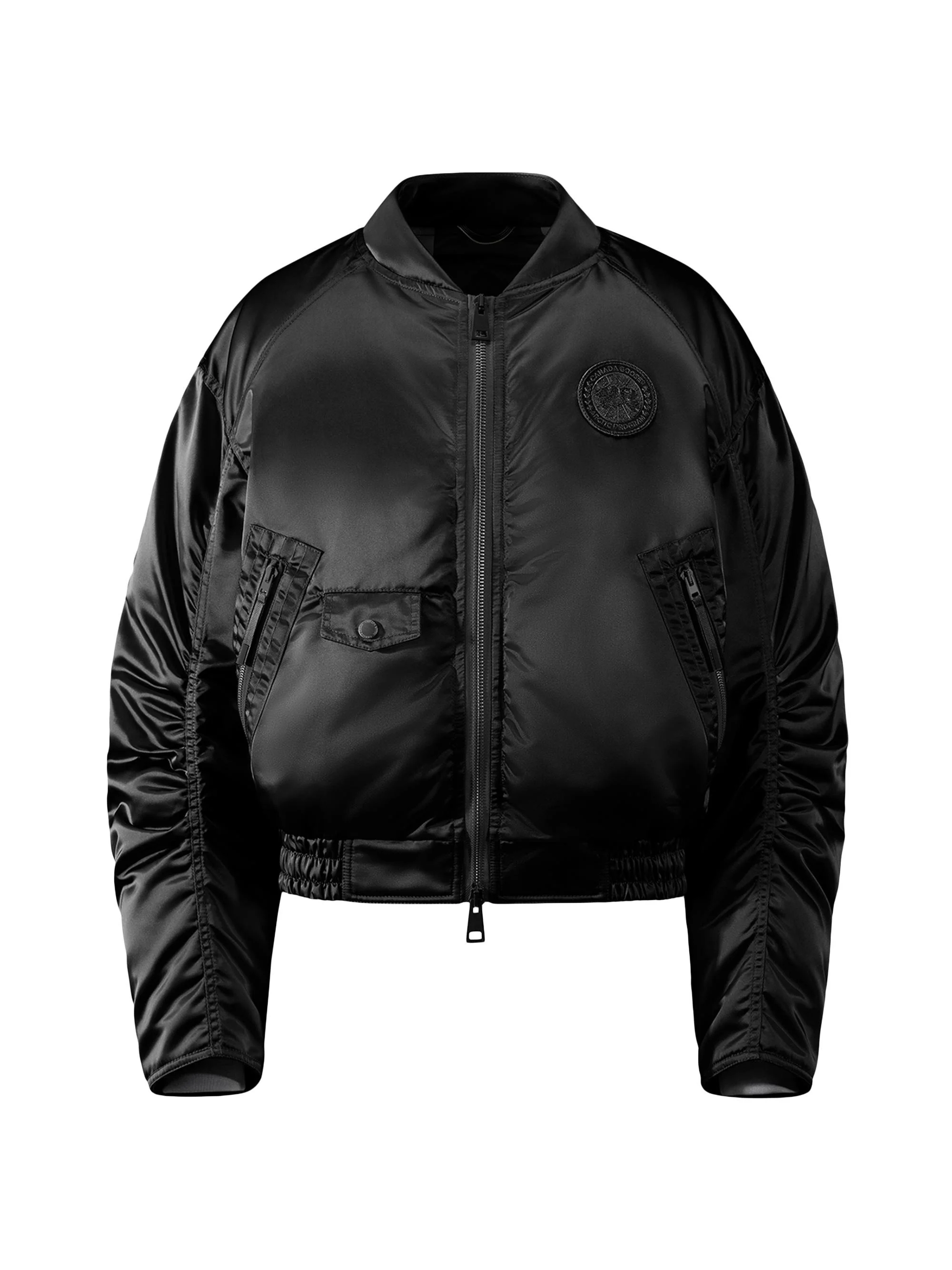 Women's Jade Satin & Down Bomber Jacket - Black - 1