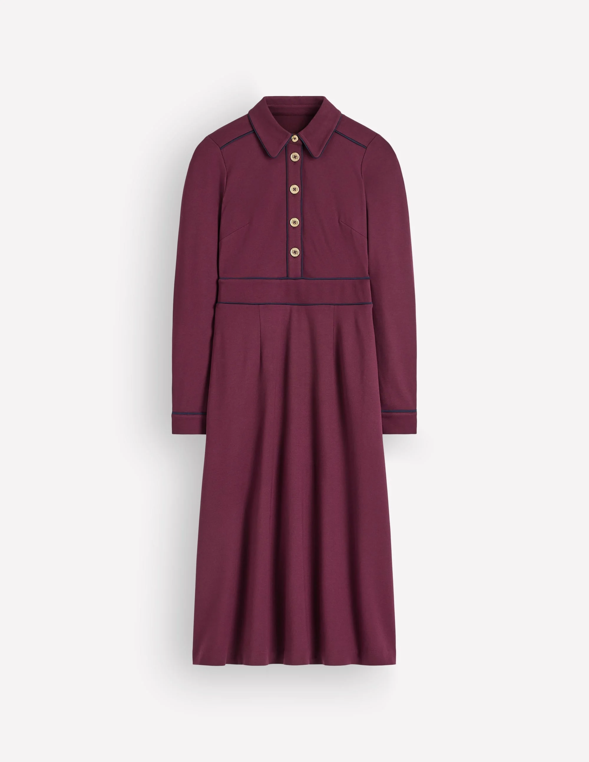 Etta Piping Detail Ponte Dress-Dark Cherry, Navy - 1