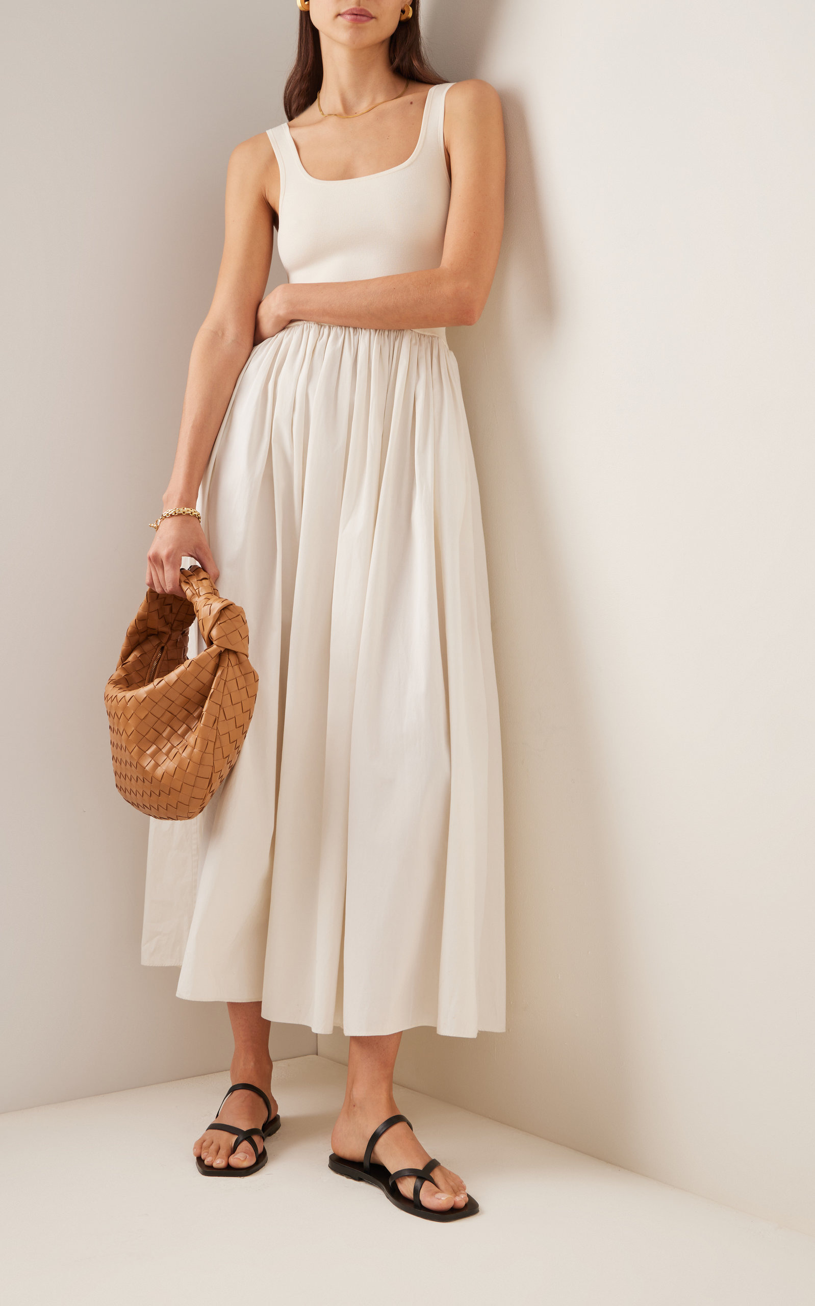 Ribbed-Knit and Cotton Maxi Dress white - 3