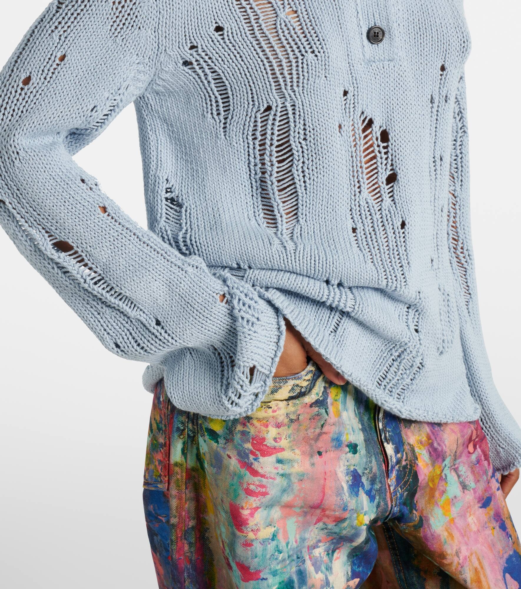 Distressed cotton and wool sweater - 5