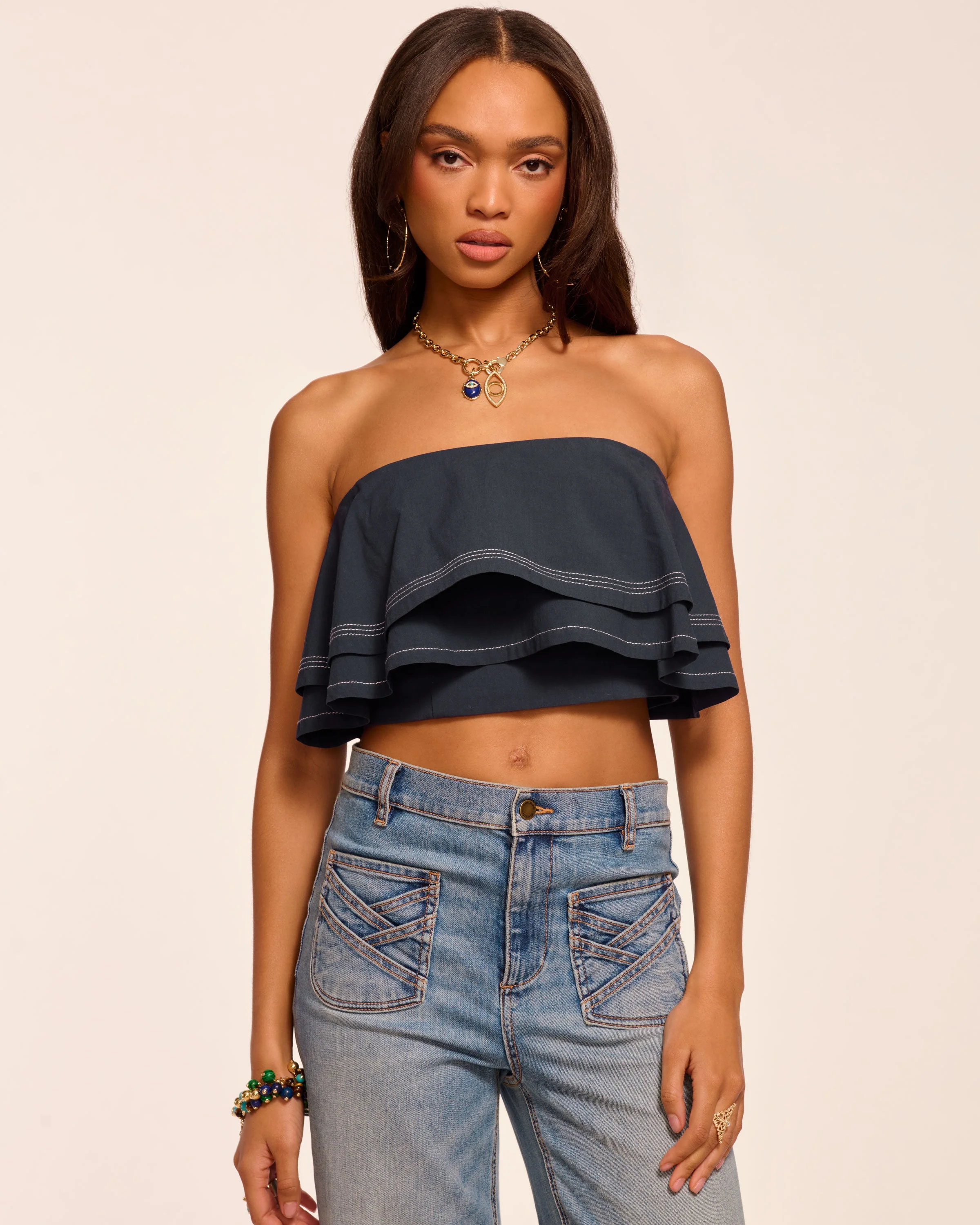 Poppy Cotton Poplin Tiered Crop Top - 1