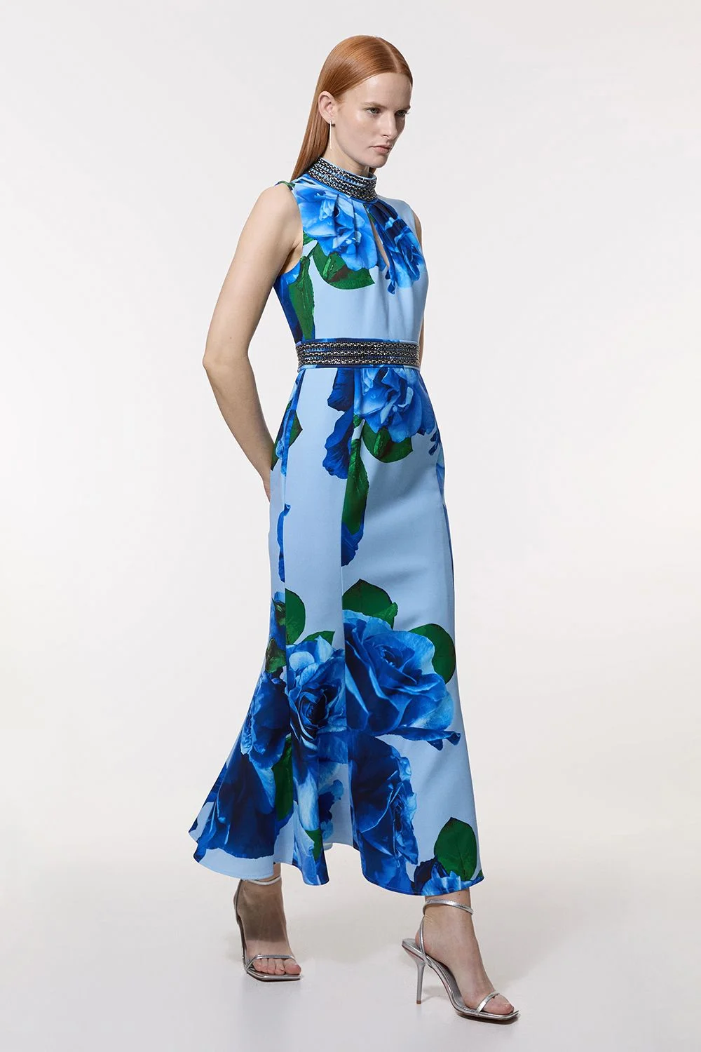 Diamante Trim Rose Woven Maxi Dress - 1