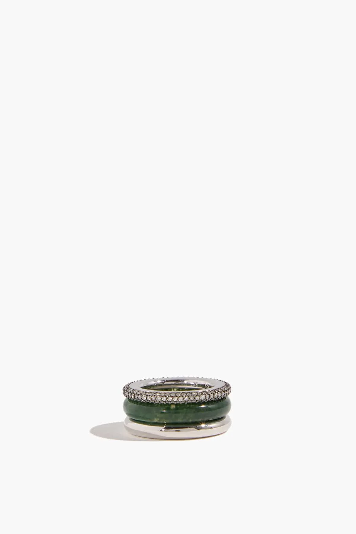 Aurea Ring Stack in Grey Diamond/Moss Agate - 1
