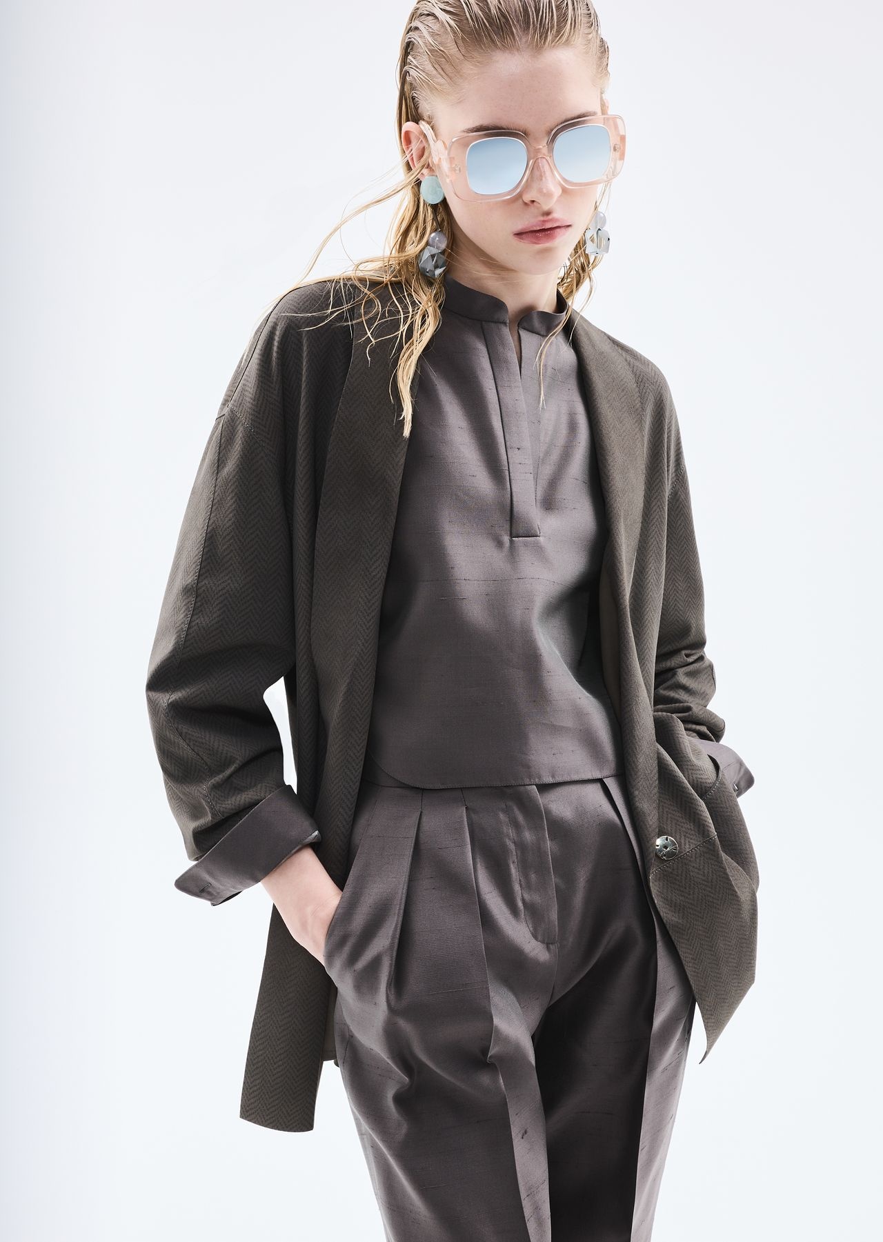Single-breasted jacket in chevron-print suede - 6