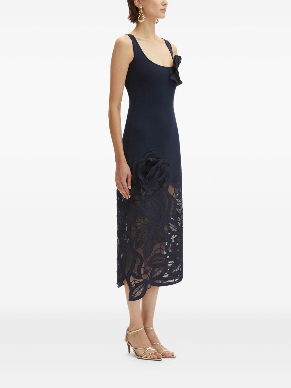 rose-appliqué knitted midi dress - 3