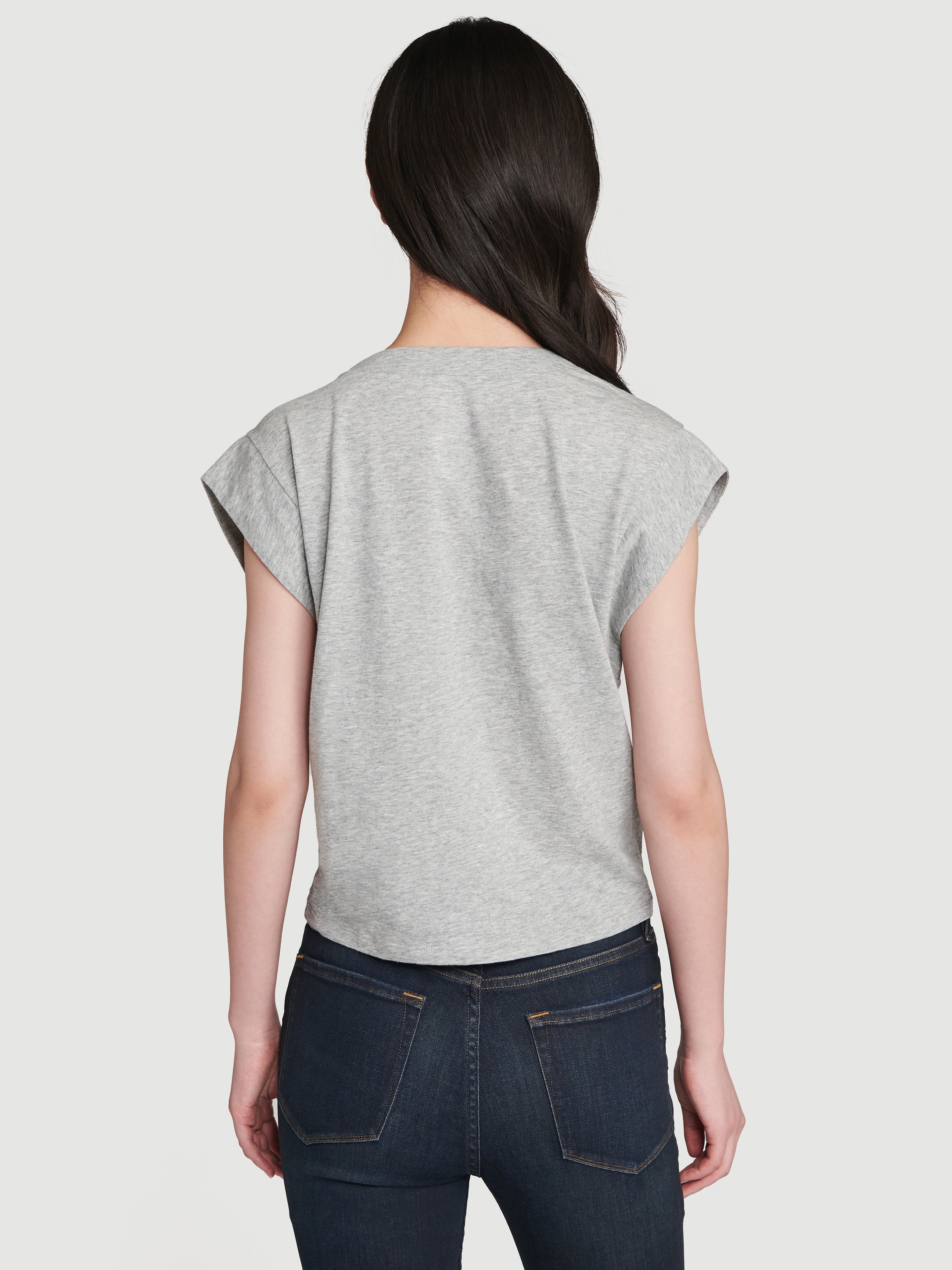 Le High Rise V Neck Tee in Gris Heather - 5