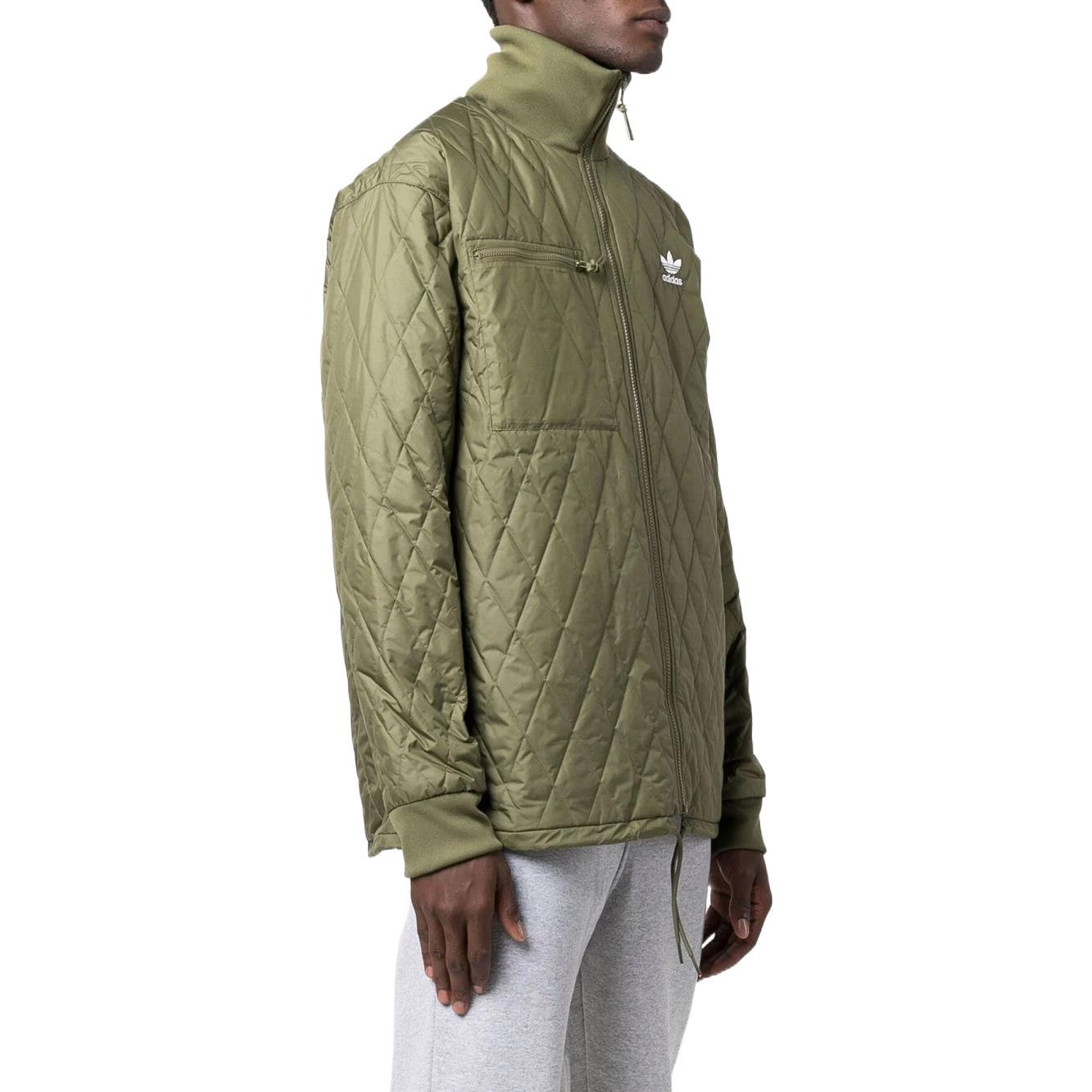 Men's adidas originals Solid Color Rhombus Logo Embroidered Zipper Jacket Green H11428 - 4