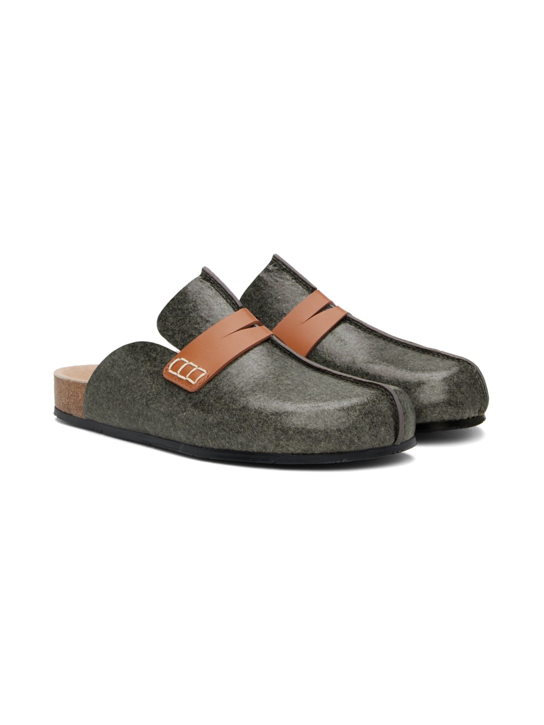 Gray Laminated Felt Mules - 4