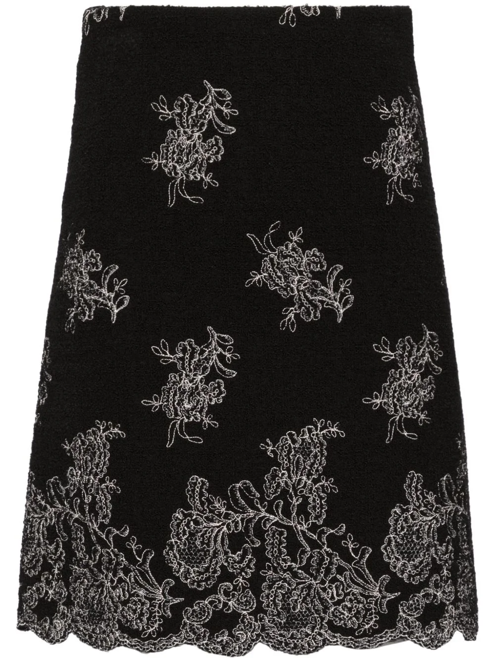 floral-embroidered tweed skirt - 1