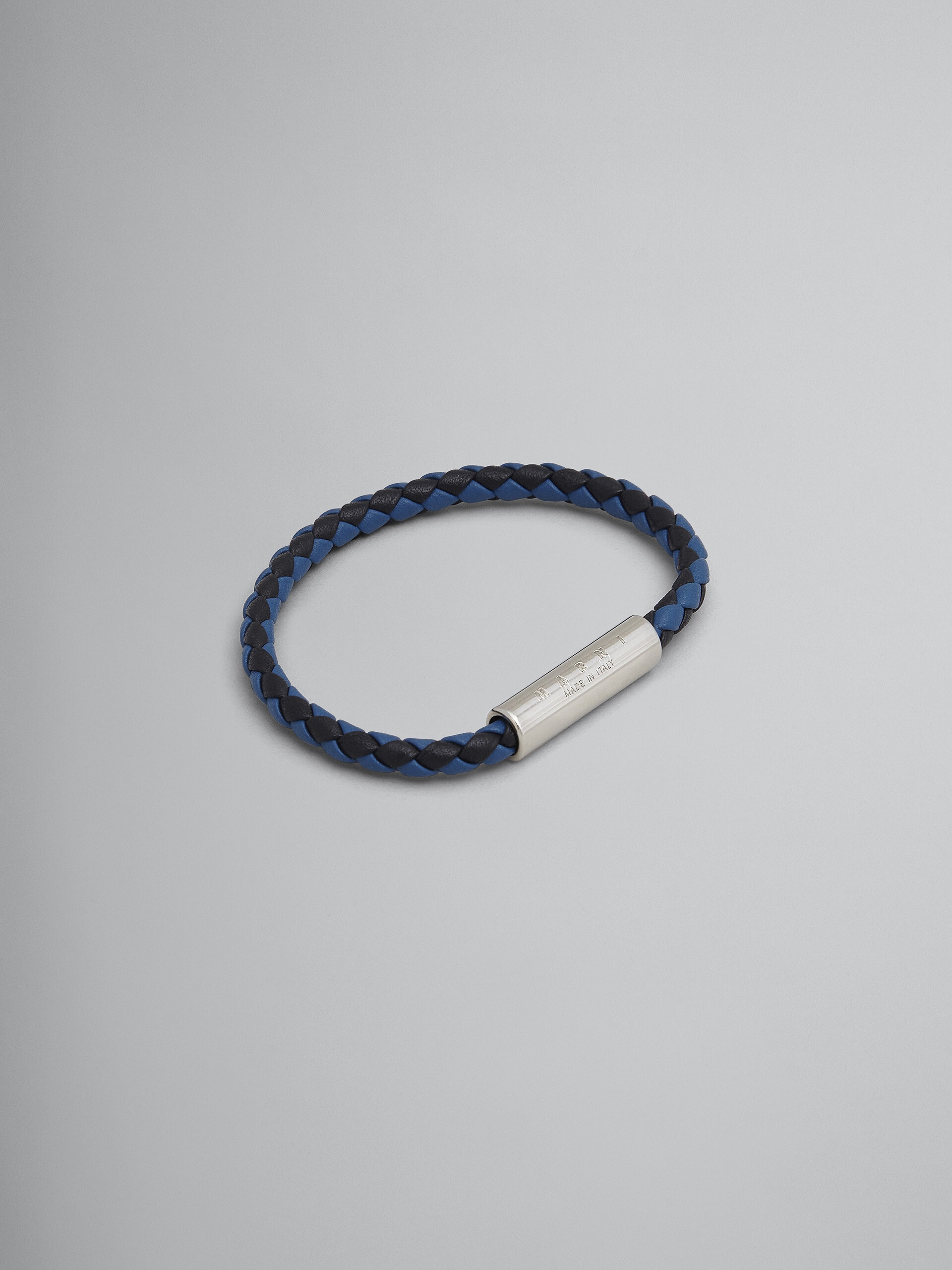 BLACK AND BLUE BRAIDED LEATHER BRACELET - 1