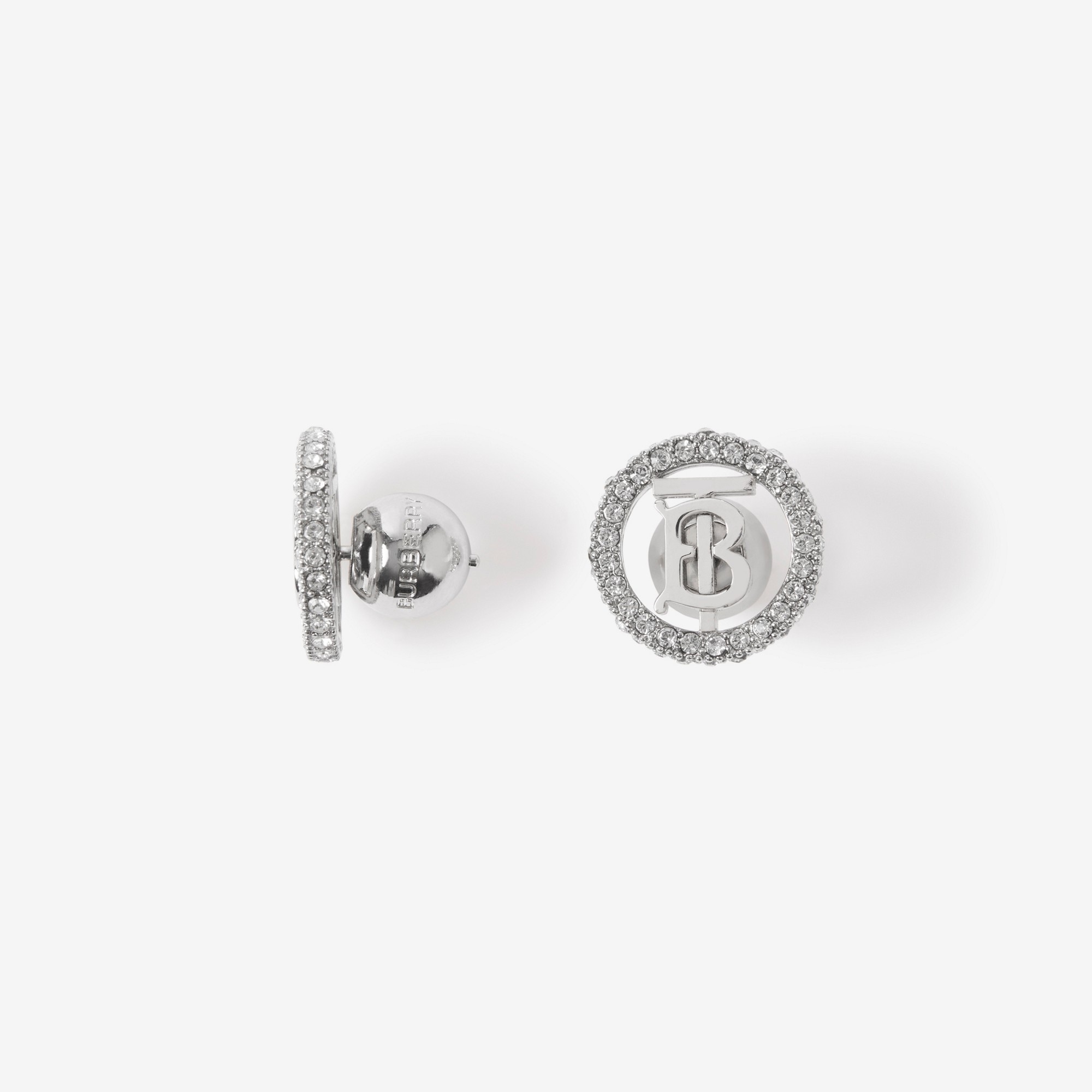 Crystal Detail Palladium-plated Monogram Motif Earrings - 2