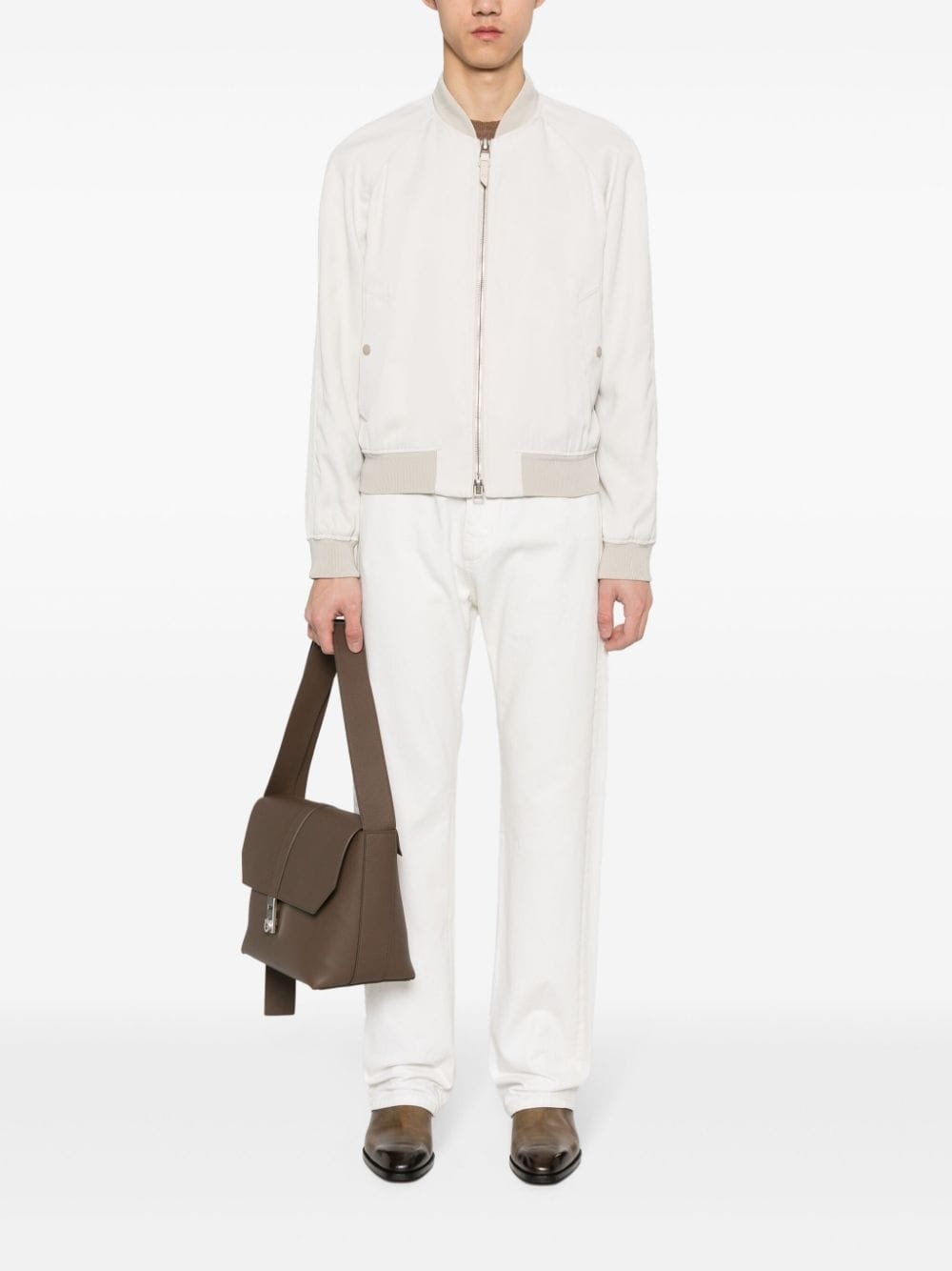 leather-trim bomber jacket - 2