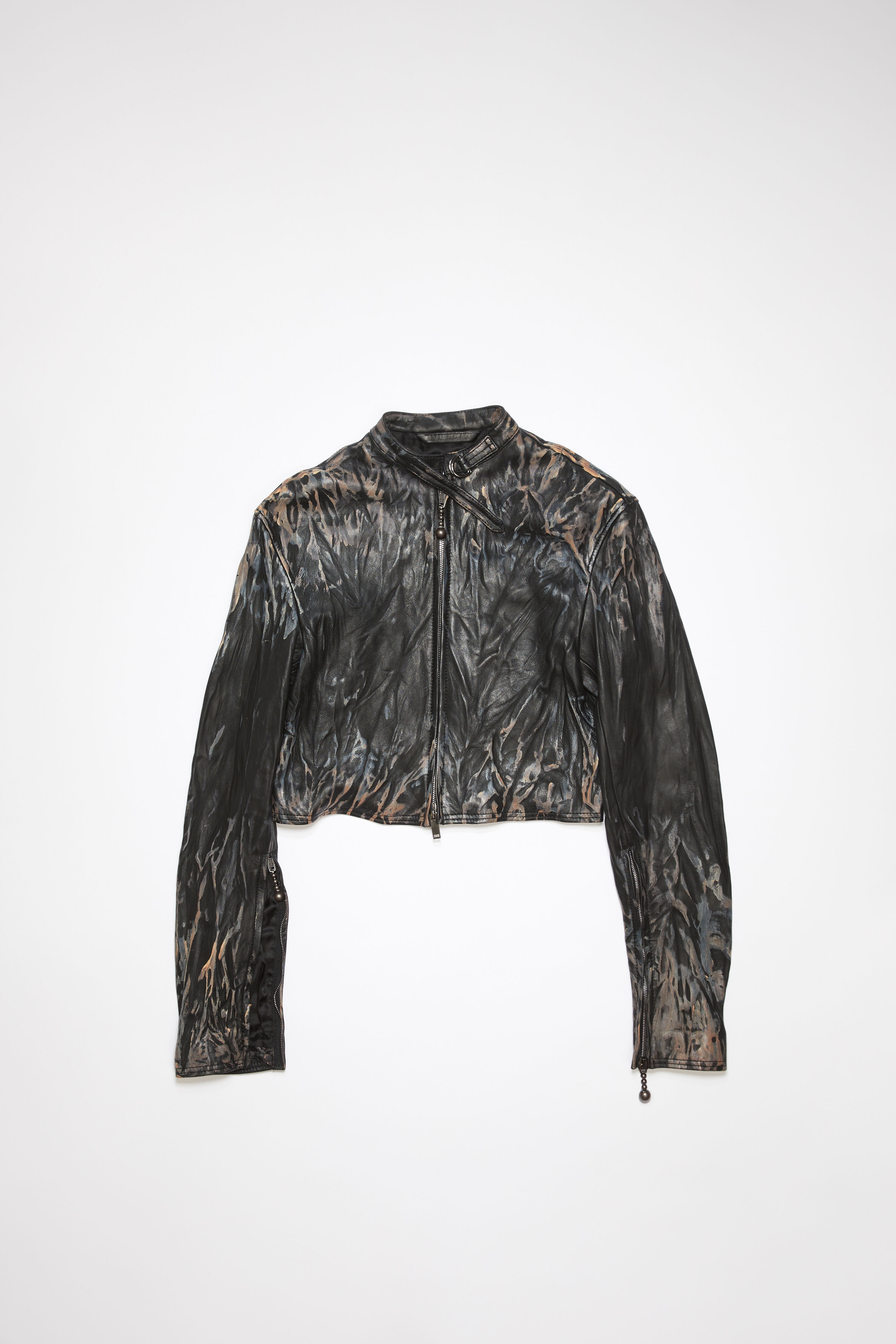Creased leather biker jacket - Black/beige - 6