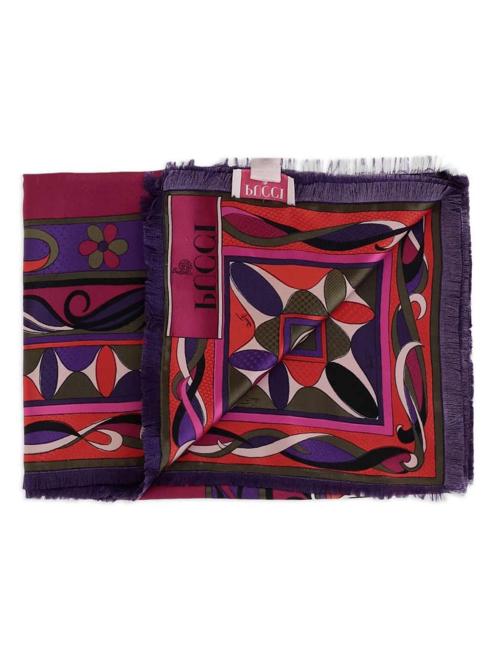geometric-print frayed scarf - 3