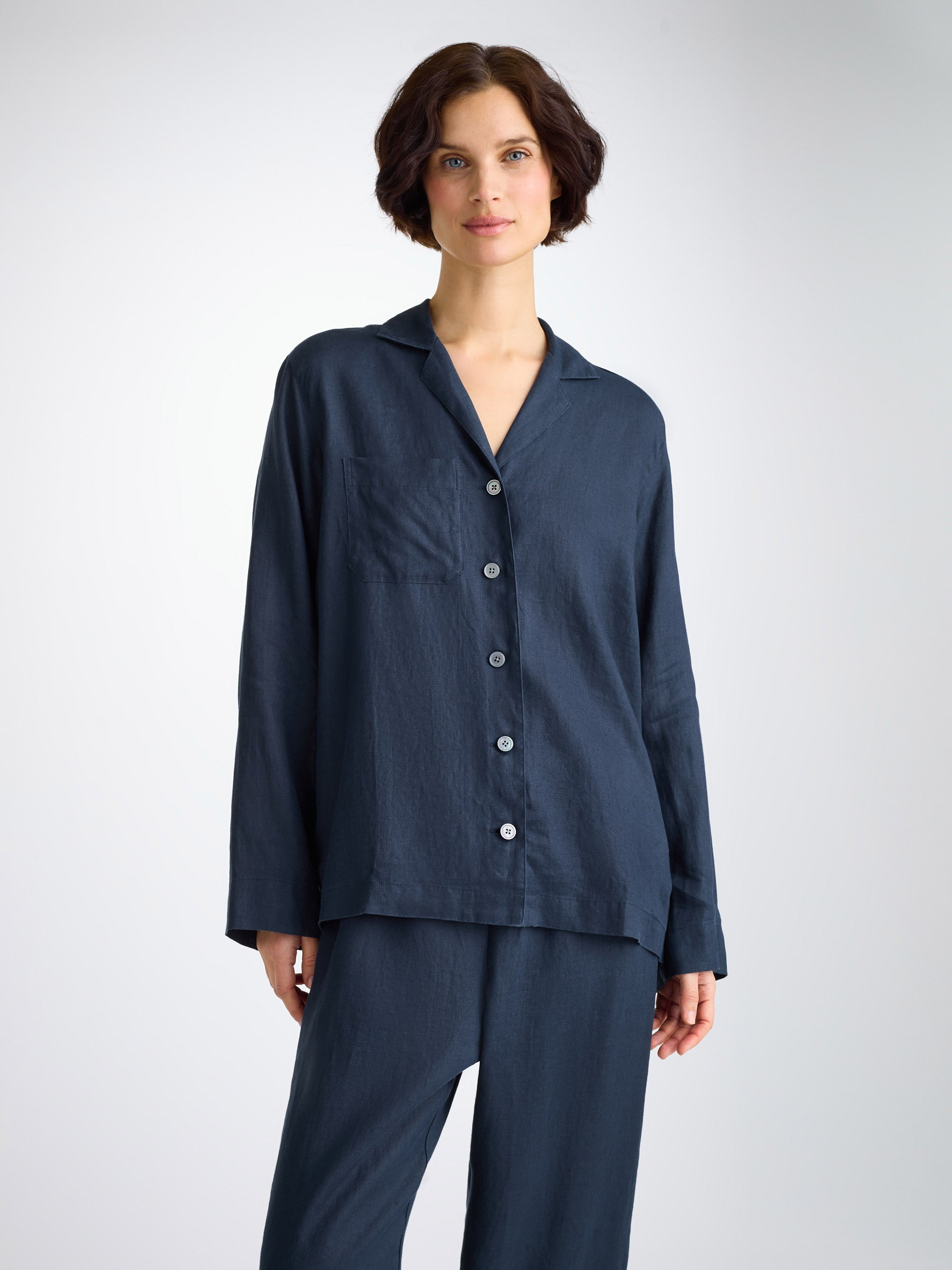 Women's Pajamas Sicily Linen Navy - 3