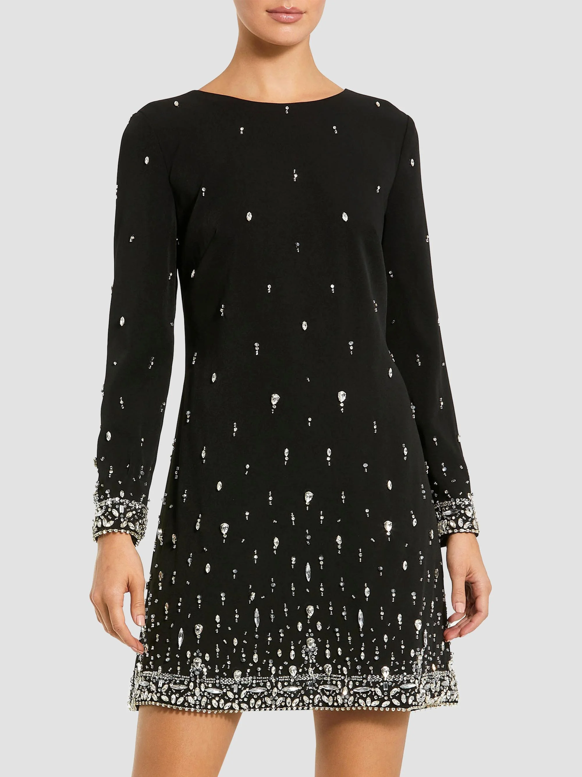 Women's Embellished Crêpe Mini Dress - Black - 1