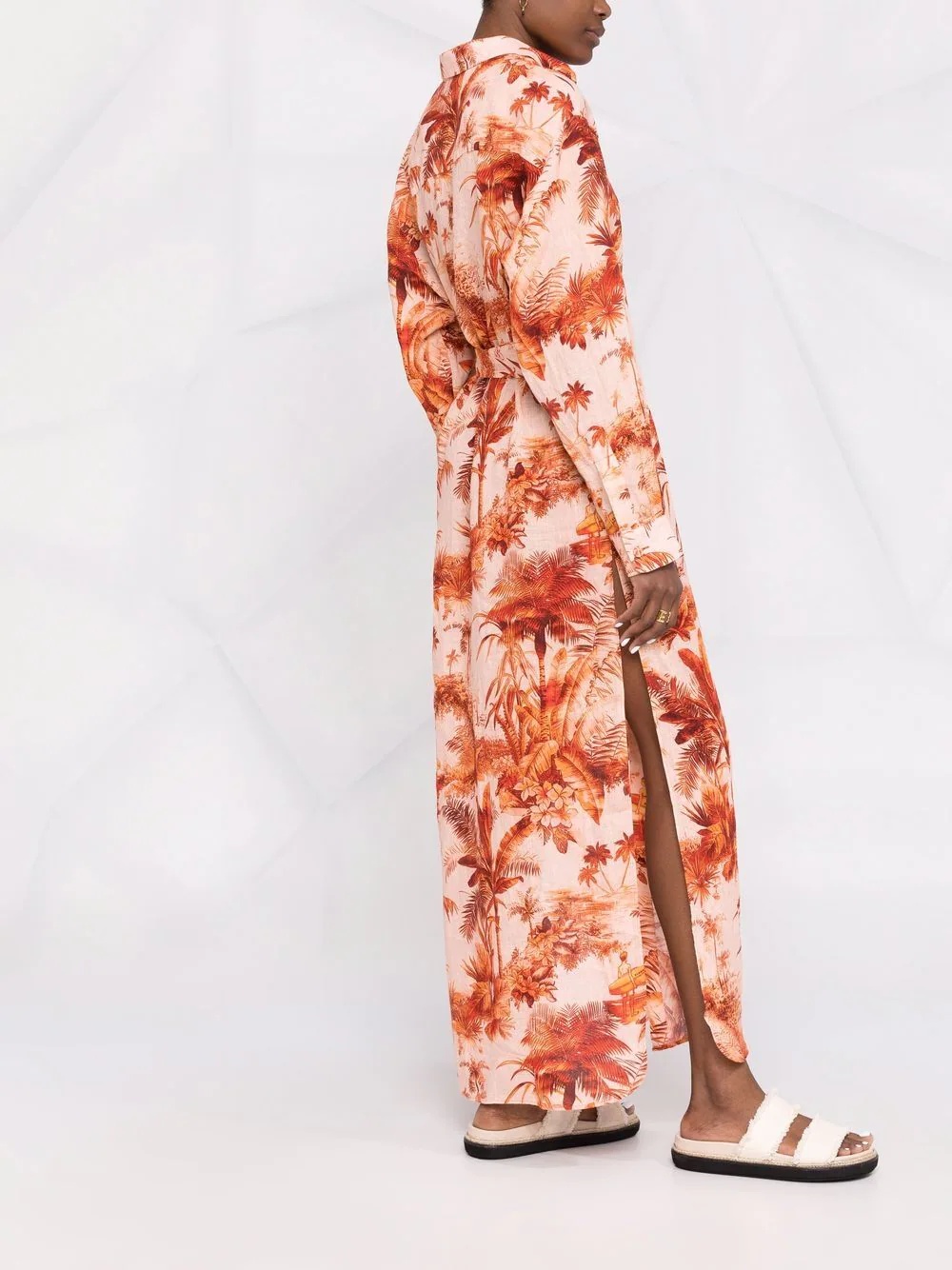 palm tree-print shirt dress - 6