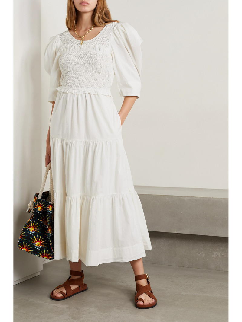 Sea Simona Smocked Cotton-poplin Midi Dress outlook