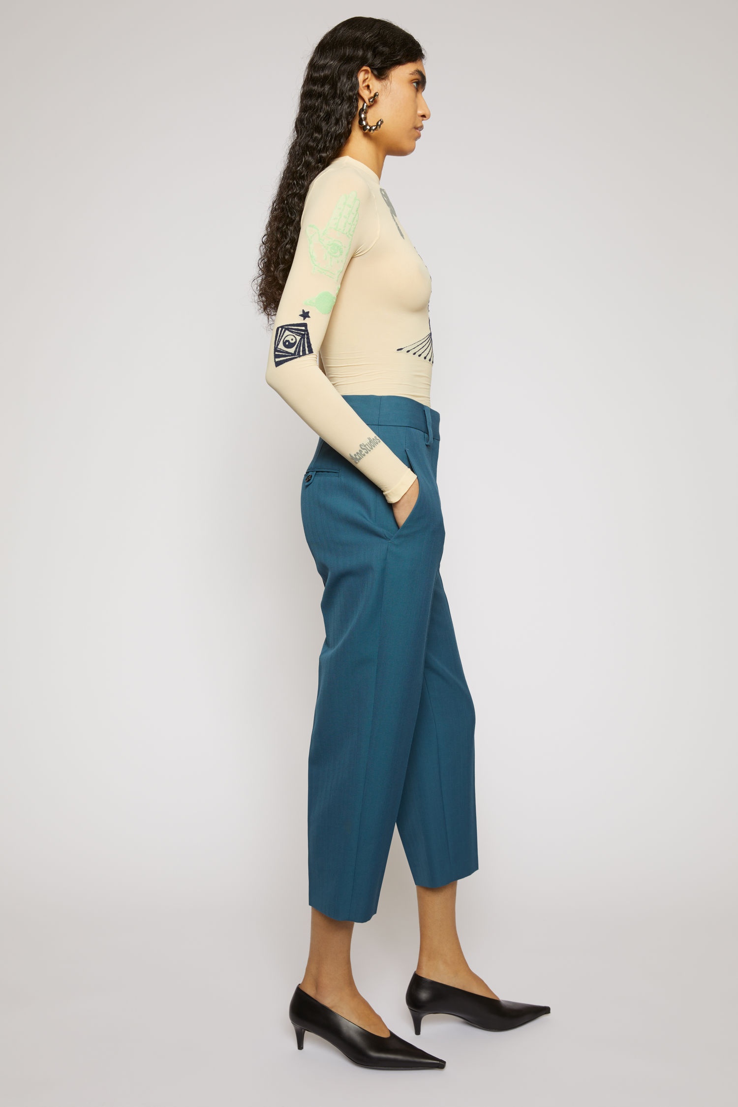 Tapered wool-blend trousers teal blue - 3