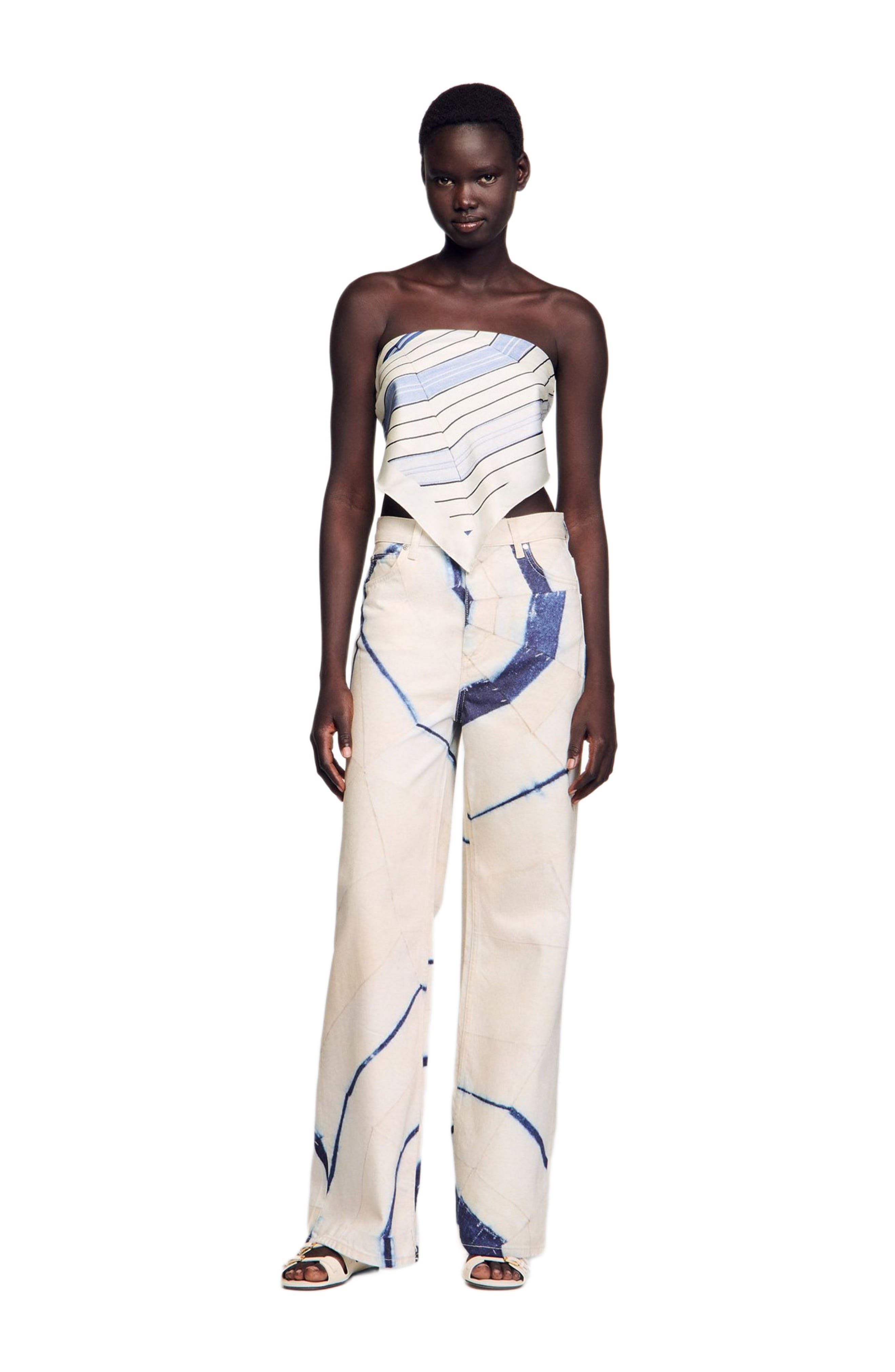 SANDRO Wide-leg striped jeans in Ecru at Nordstrom - 6
