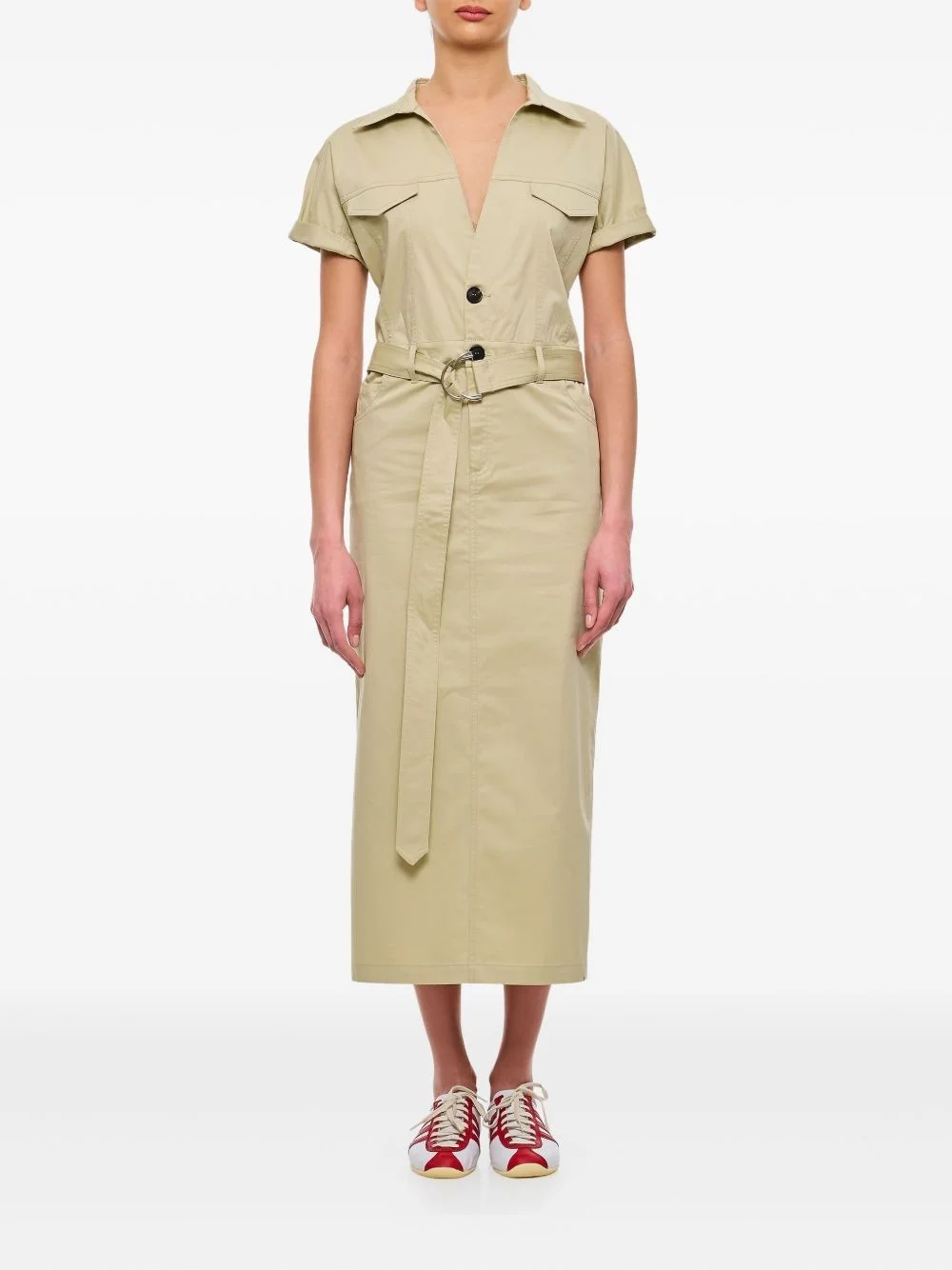 button-up belted midi dress - 1