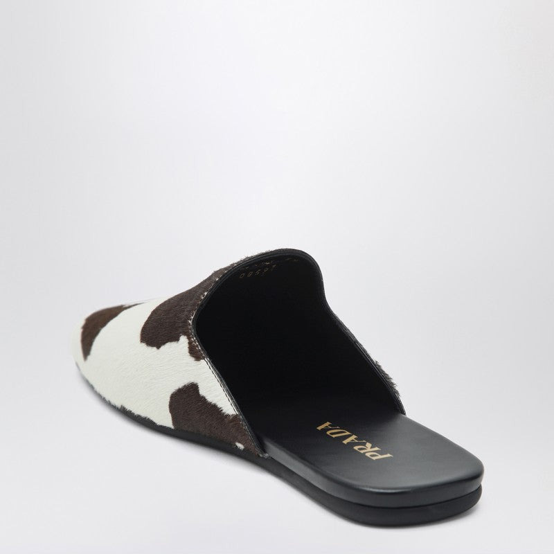 Prada White/Dark Brown Mules With Animal Print Women - 2