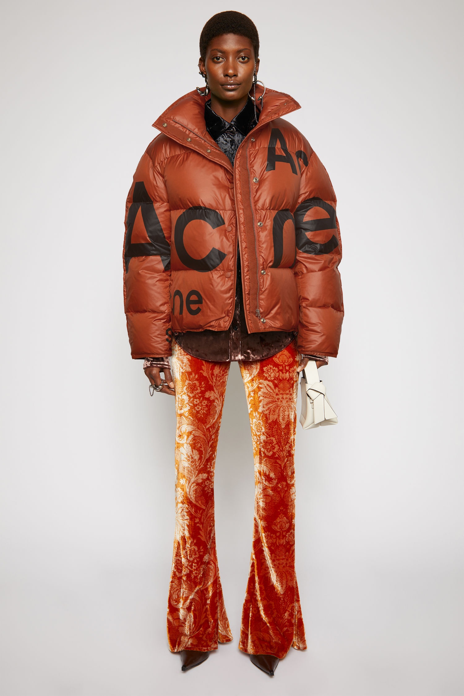 Logo-print puffer jacket rust orange - 2