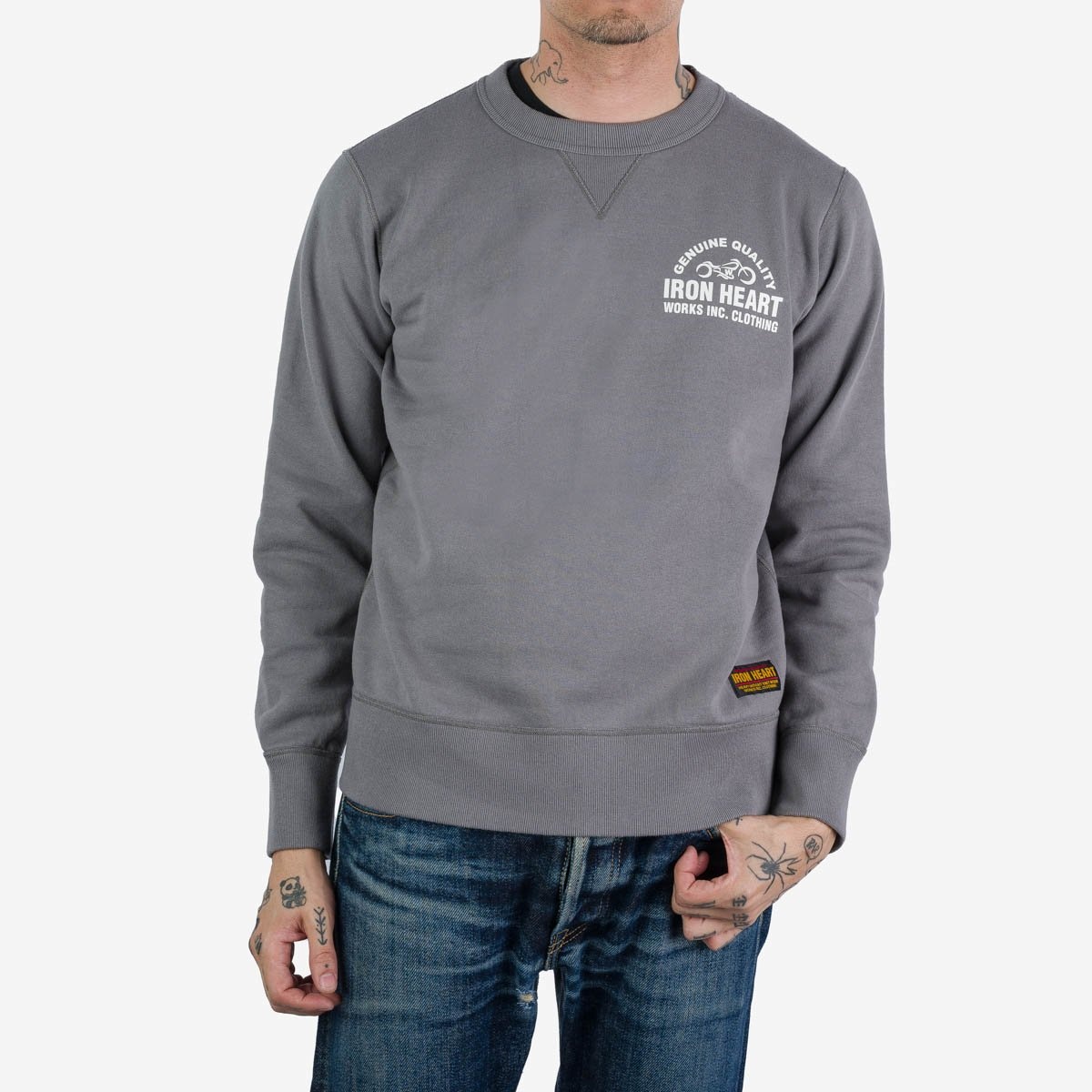 IHSW-68-GRY Printed 14oz Ultra Heavyweight Loopwheel Cotton Crew Neck Sweat - Grey - 2