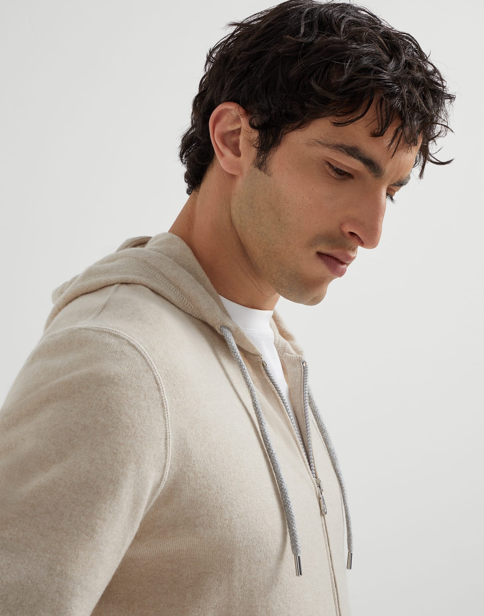 Cashmere sweatshirt-style cardigan with hood - 3