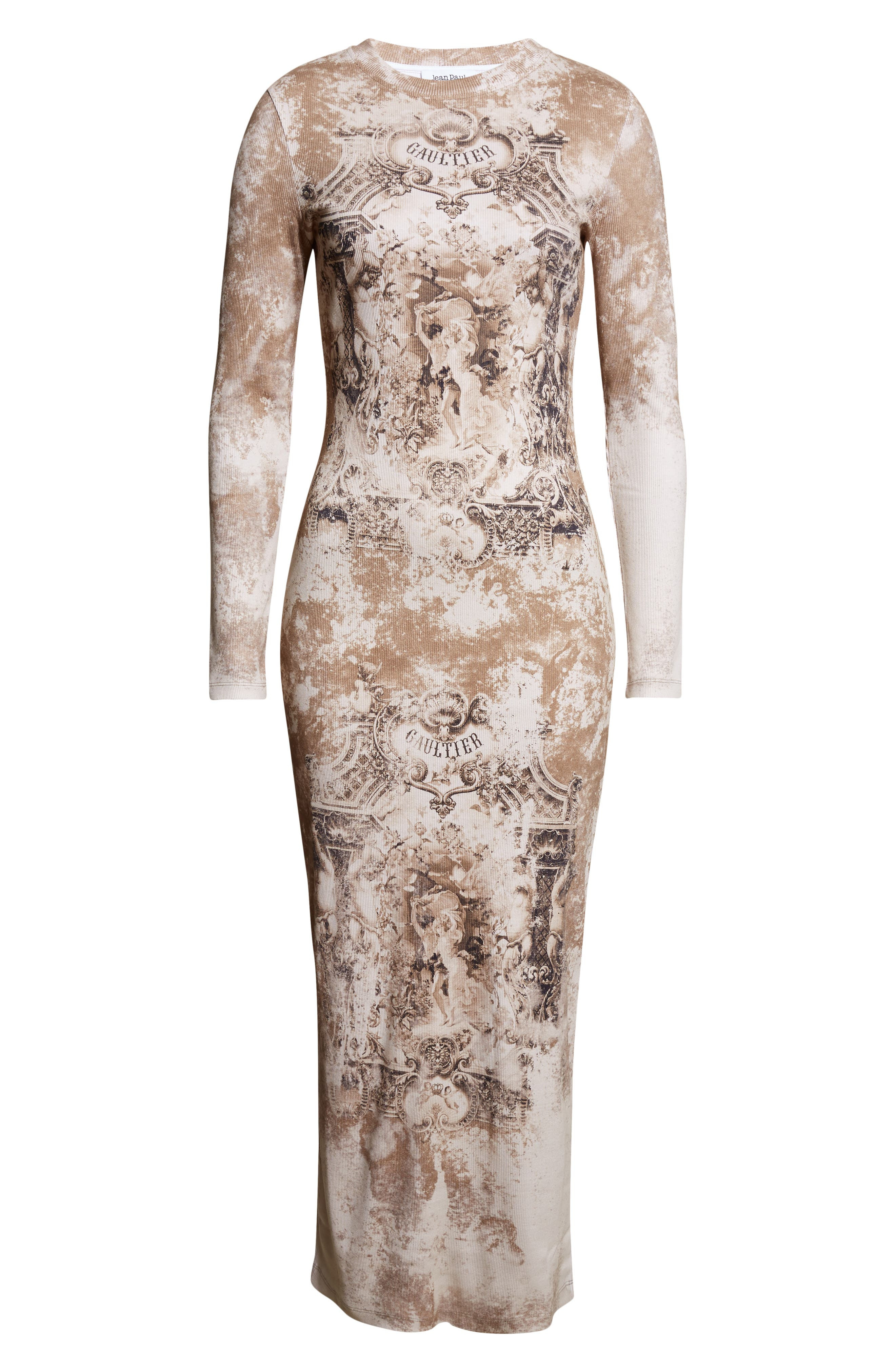 Jean Paul Gaultier Medallion Print Long Sleeve Mesh Body-Con Dress in Light Beige/Taupe at Nordstrom - 5