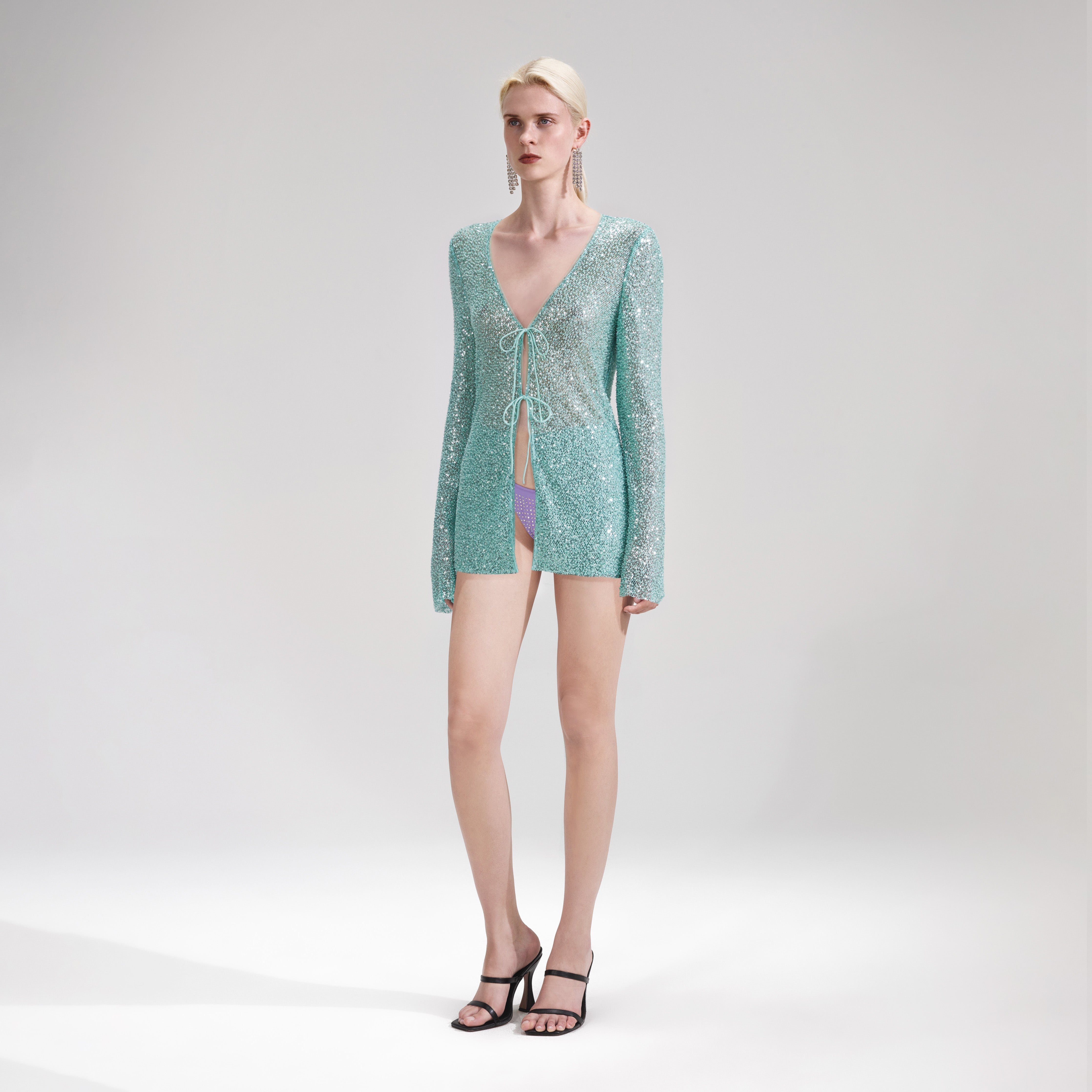 Blue Beaded Fishnet Cardigan - 2