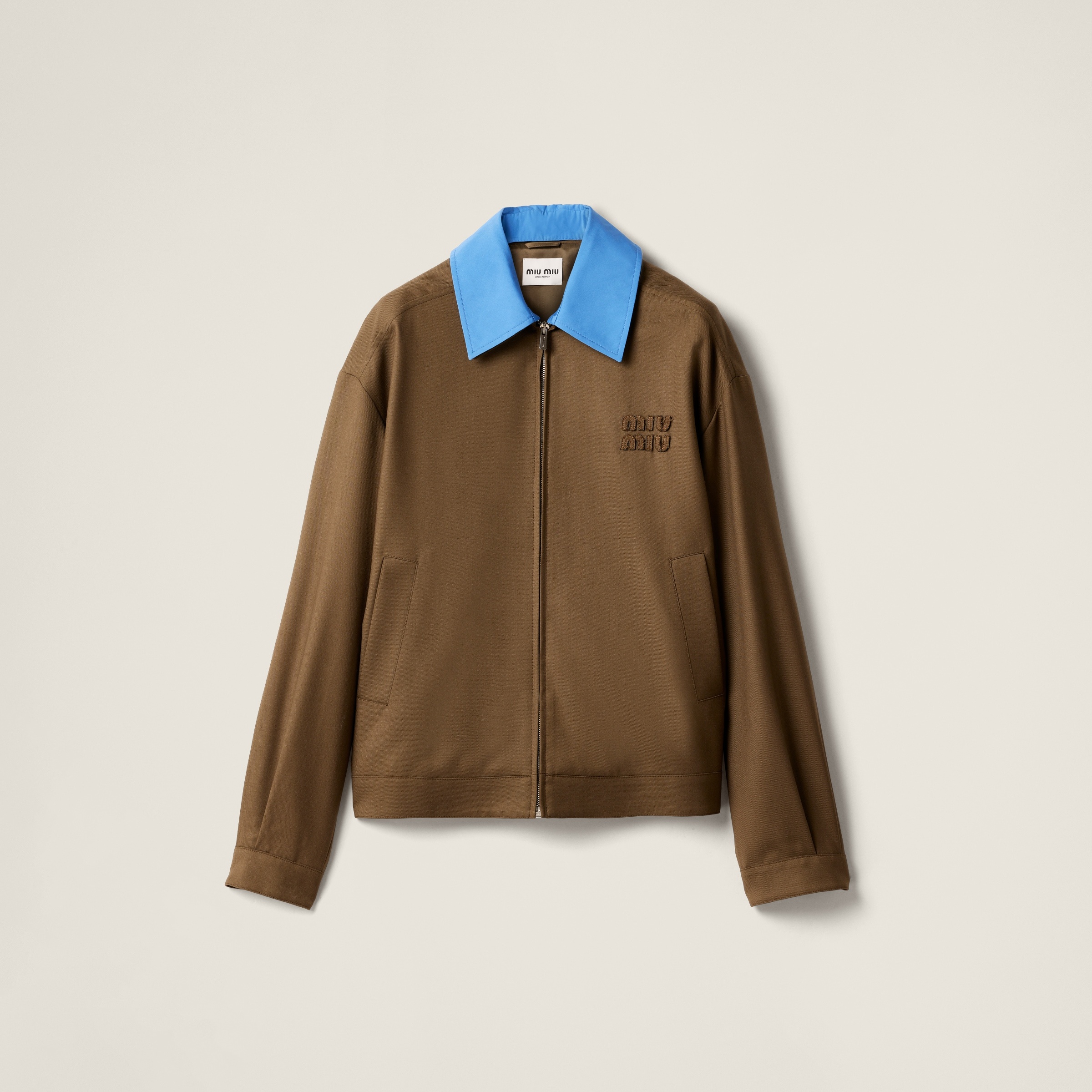 Gabardine blouson jacket with poplin collar - 1