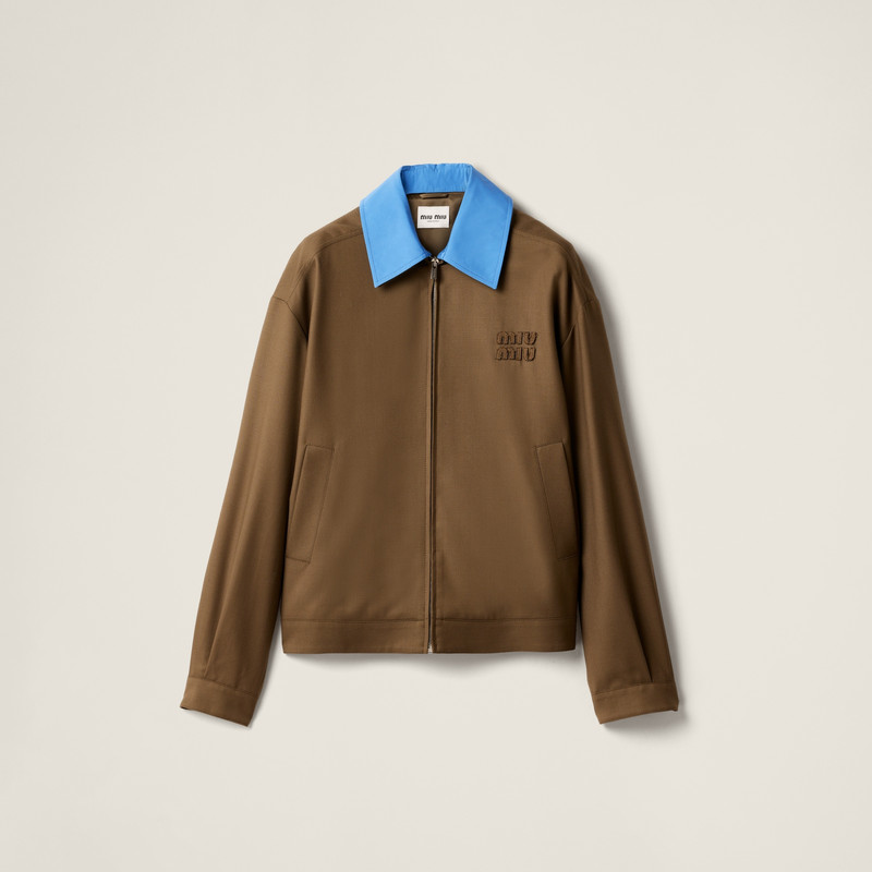 Gabardine blouson jacket with poplin collar 1