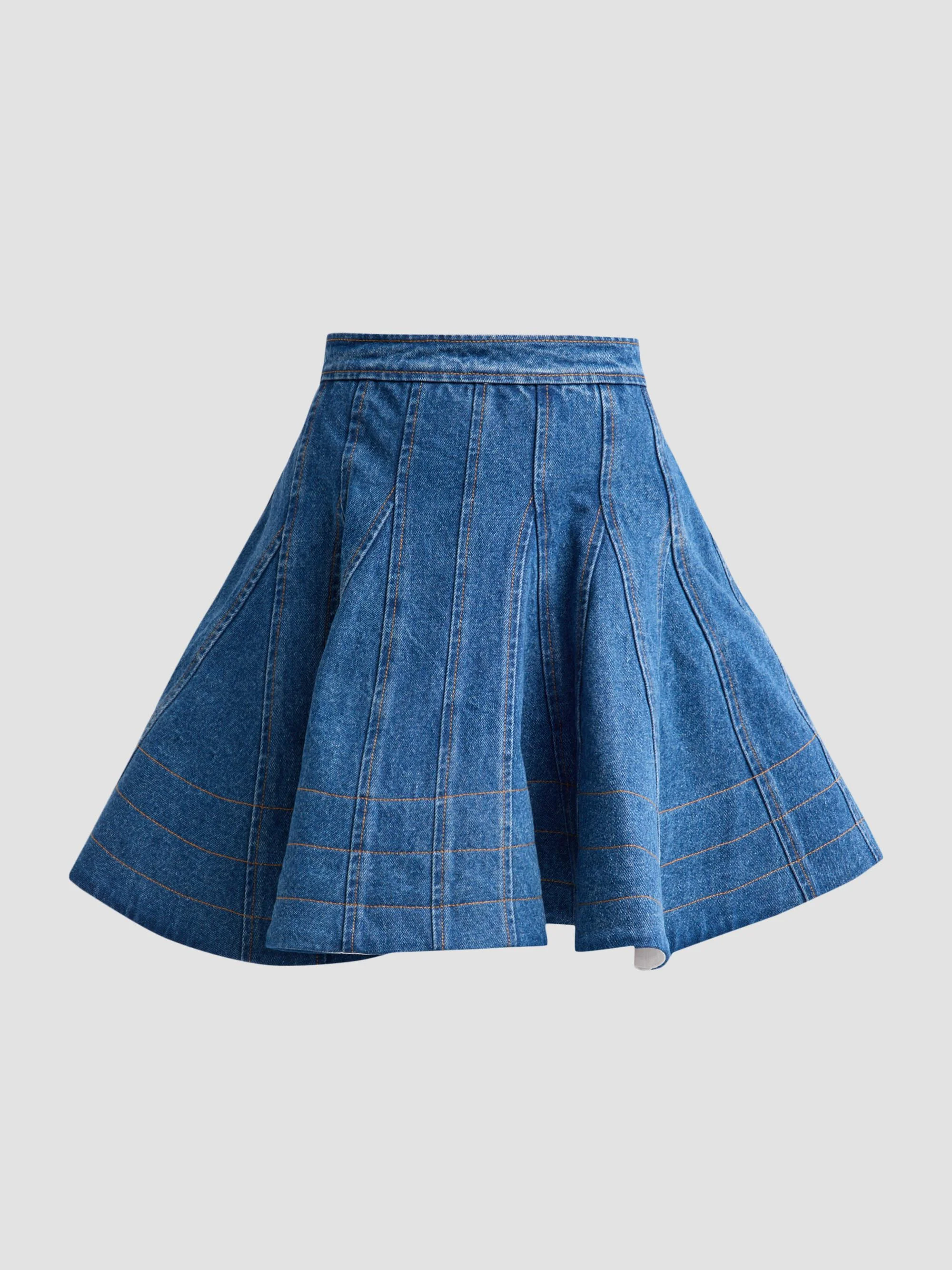 Women's Kalle Godet Denim Mini Skirt - Blue Denim - 1