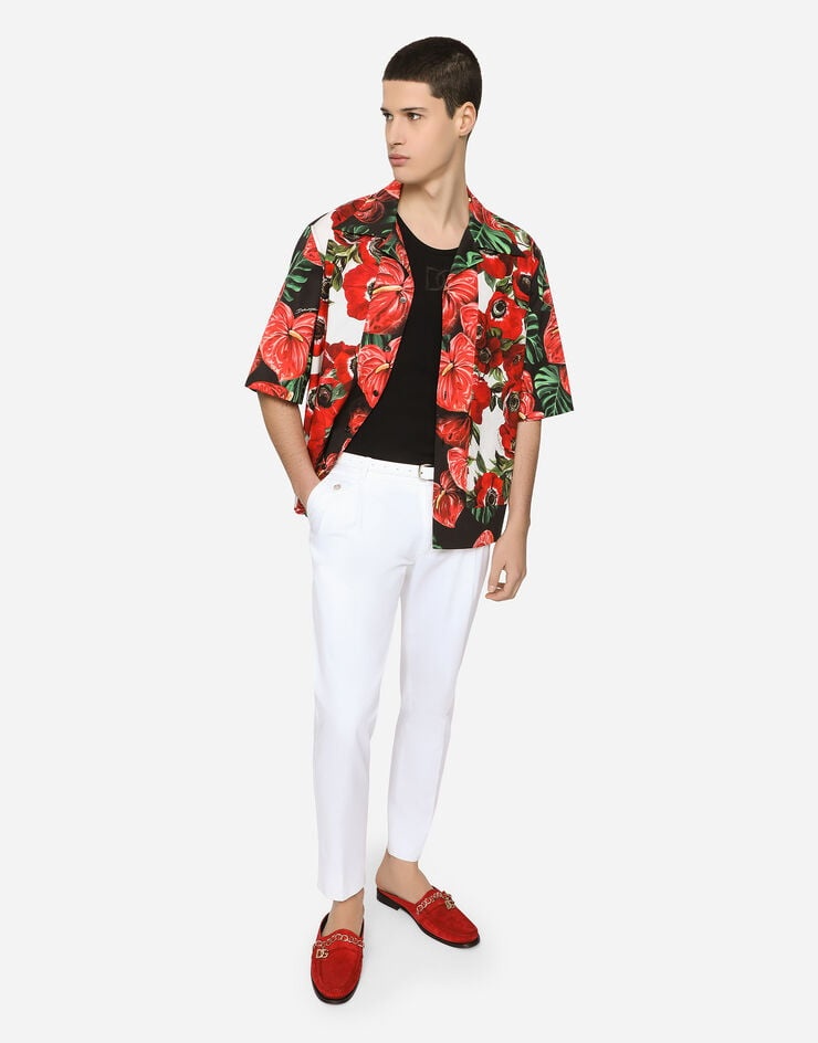 Stretch cotton Hawaiian shirt with floral print - 5