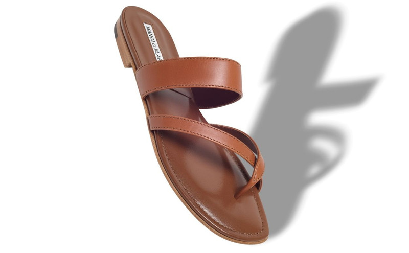 Manolo Blahnik Brown Nappa Leather Crossover Flat Sandals outlook