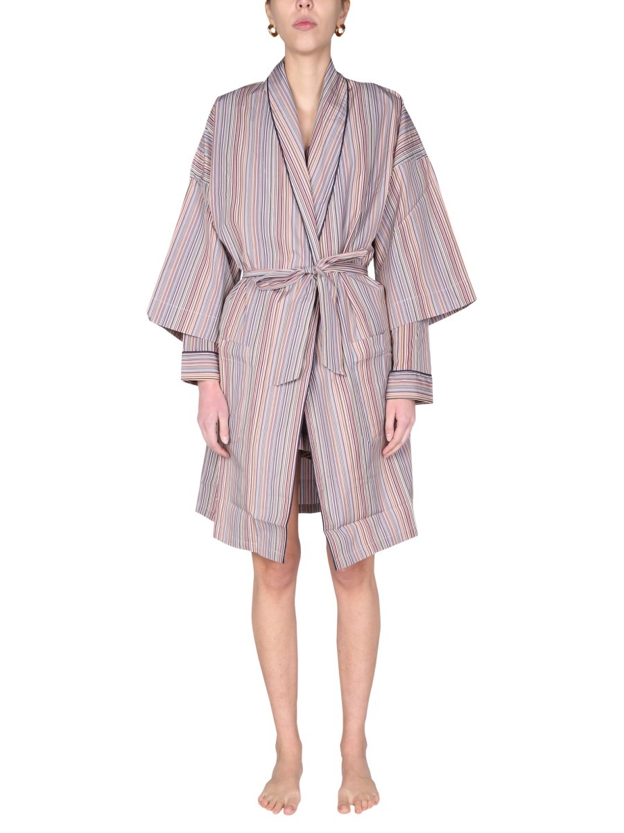 COTTON DRESSING GOWN WITH STRIPED PATTERN - 1