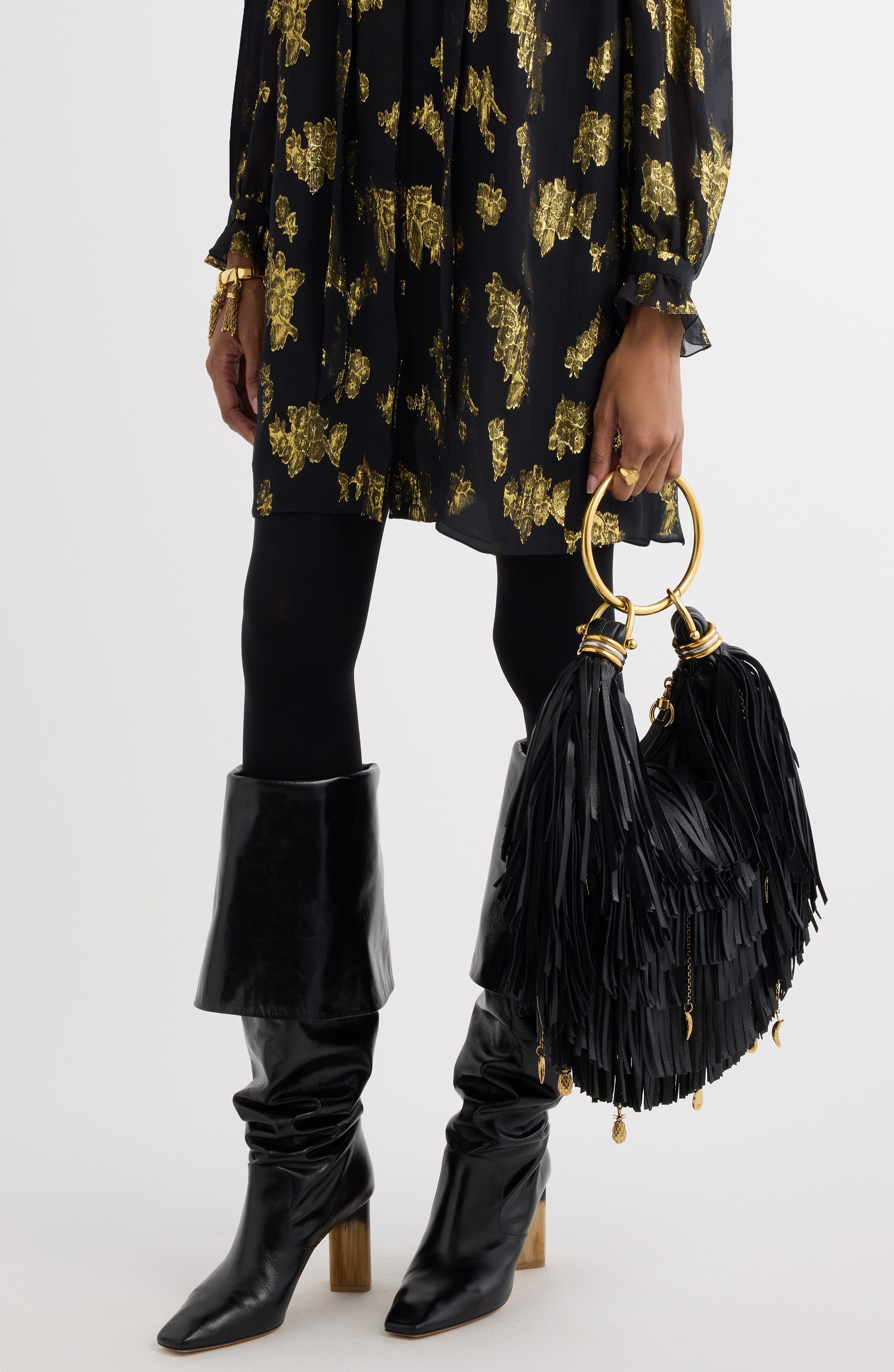 Chloé Fringe Charm Detail Bracelet Bag in 001 Black at Nordstrom - 3