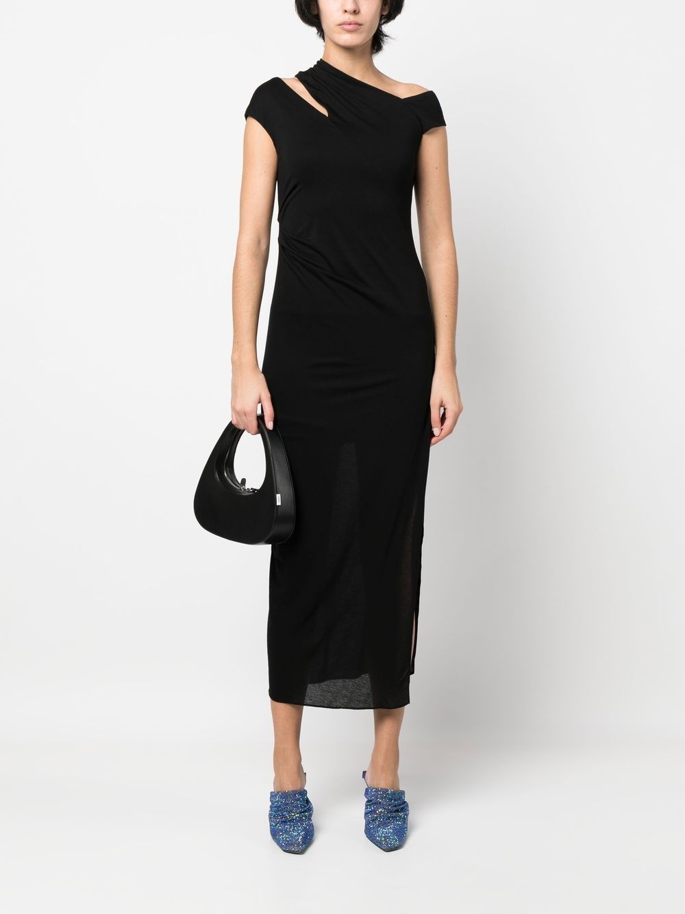 asymmetric jersey midi-dress - 2