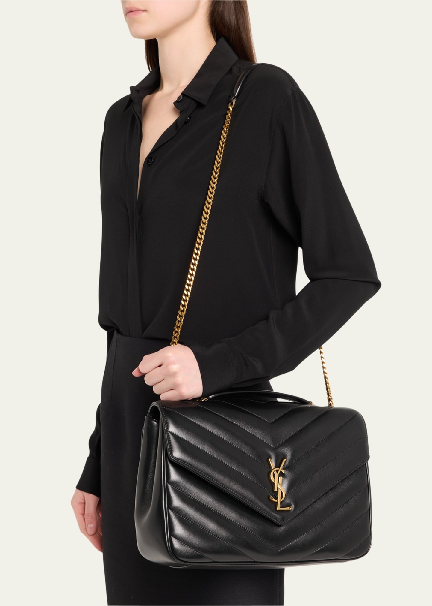 Loulou Large YSL Chain Shoulder Bag in Quilted Leather - 2